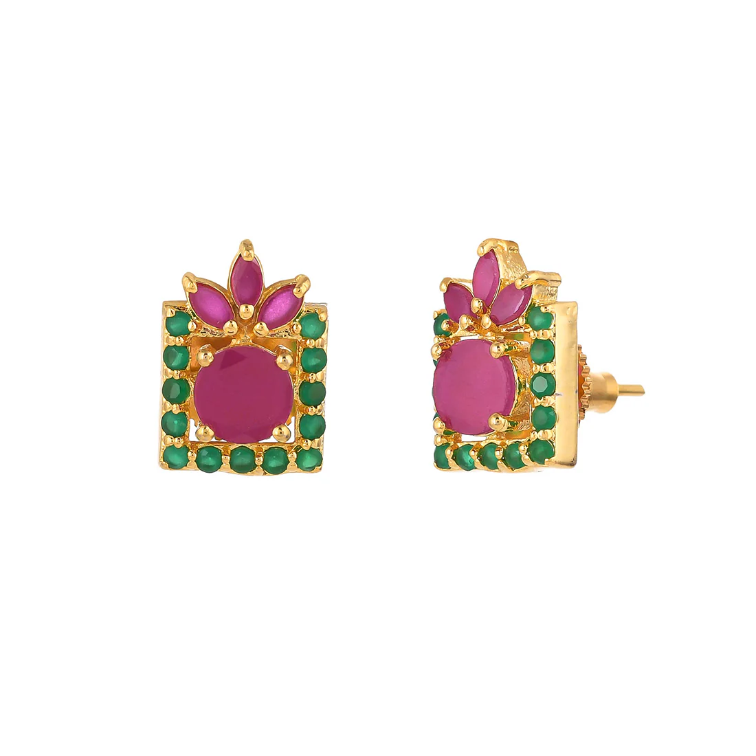 Green And Pink Zirconia Stud Earrings - Image 4