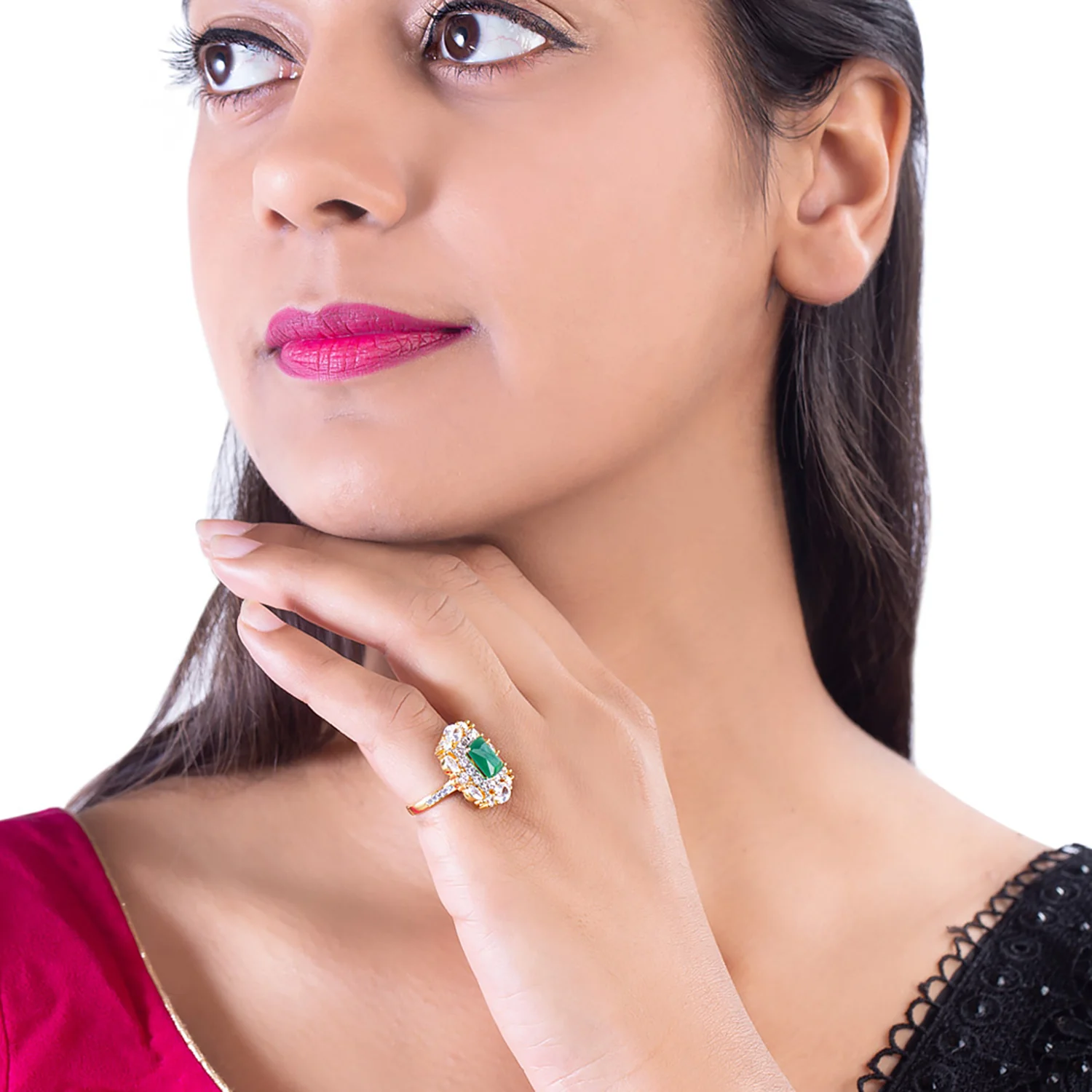 Green and White American Diamond Gems Ring - Image 2