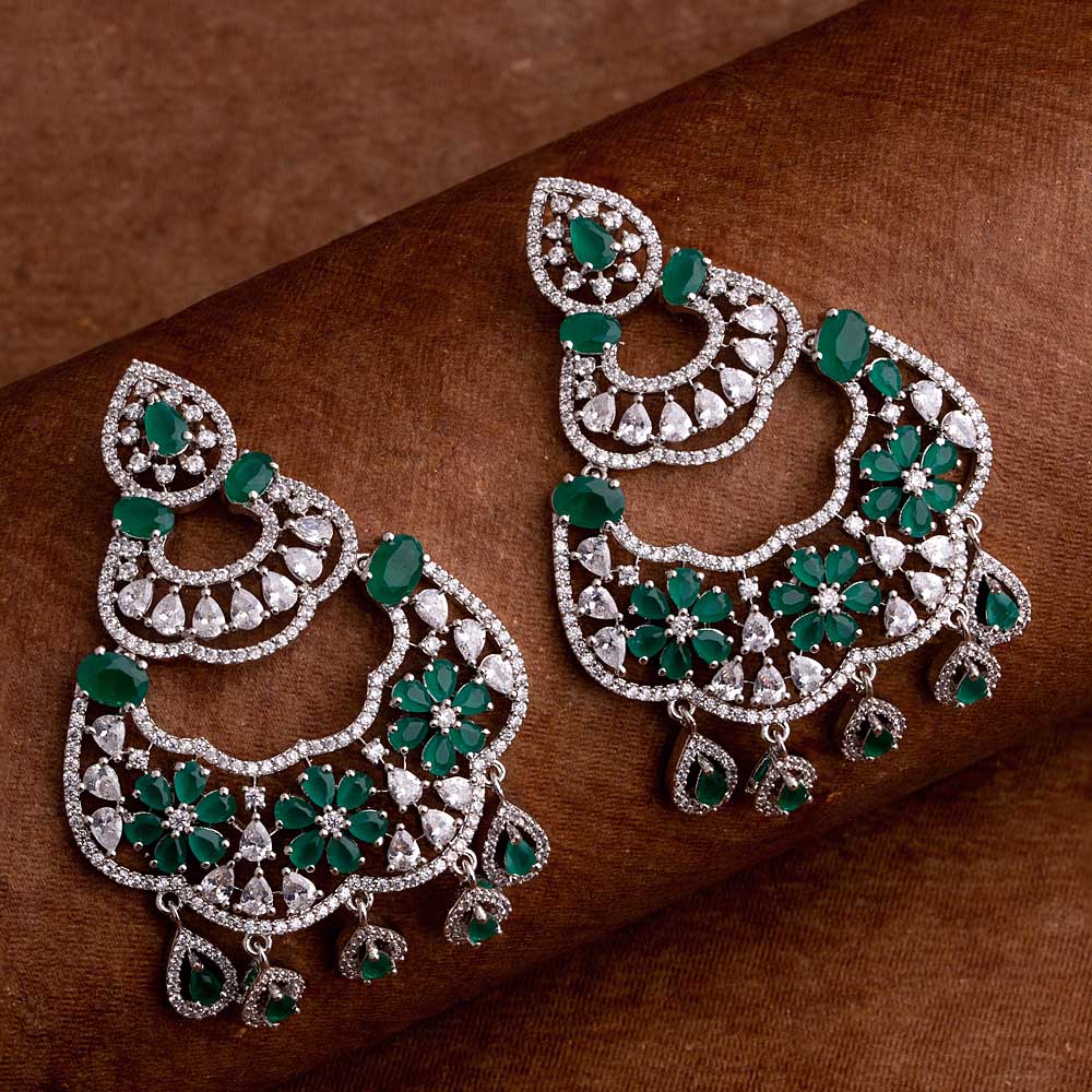 Green and White CZ Gems Earrings