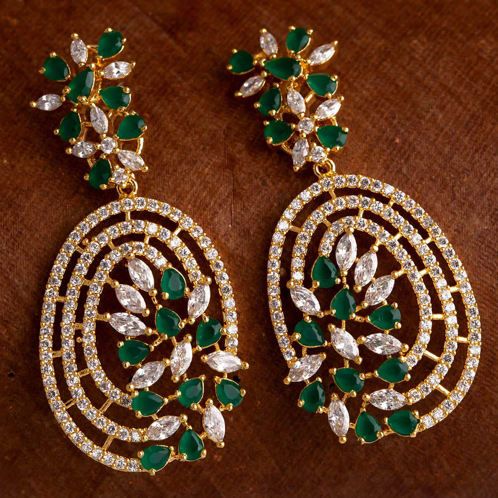 Green and White Gems Embellished Earrings