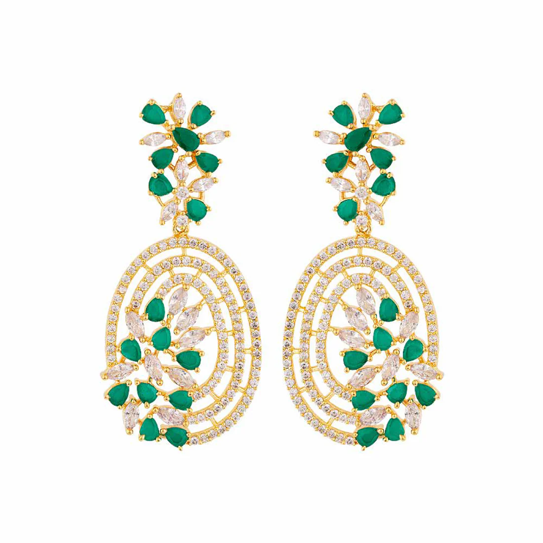 Green and White Gems Embellished Earrings - Image 3