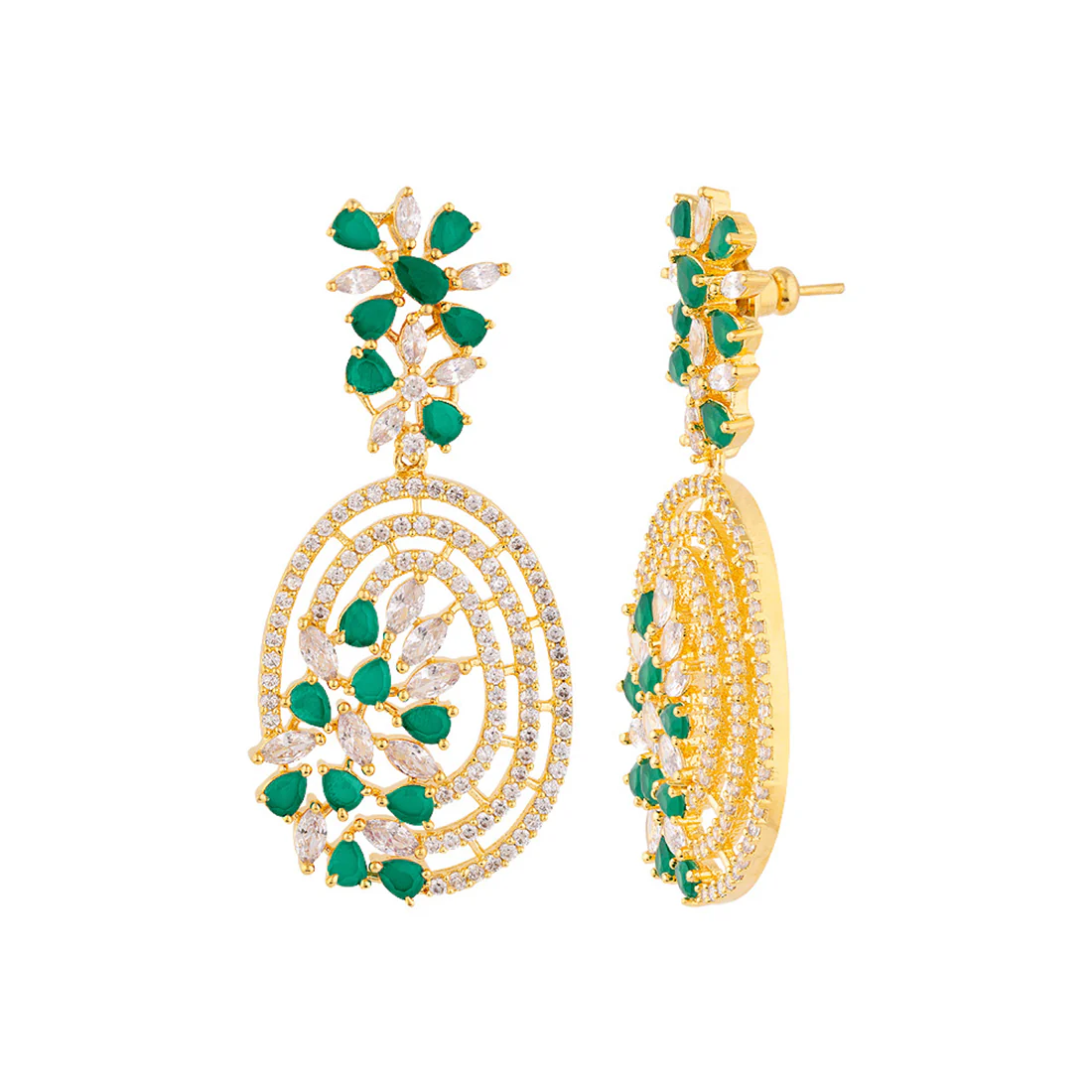 Green and White Gems Embellished Earrings - Image 4