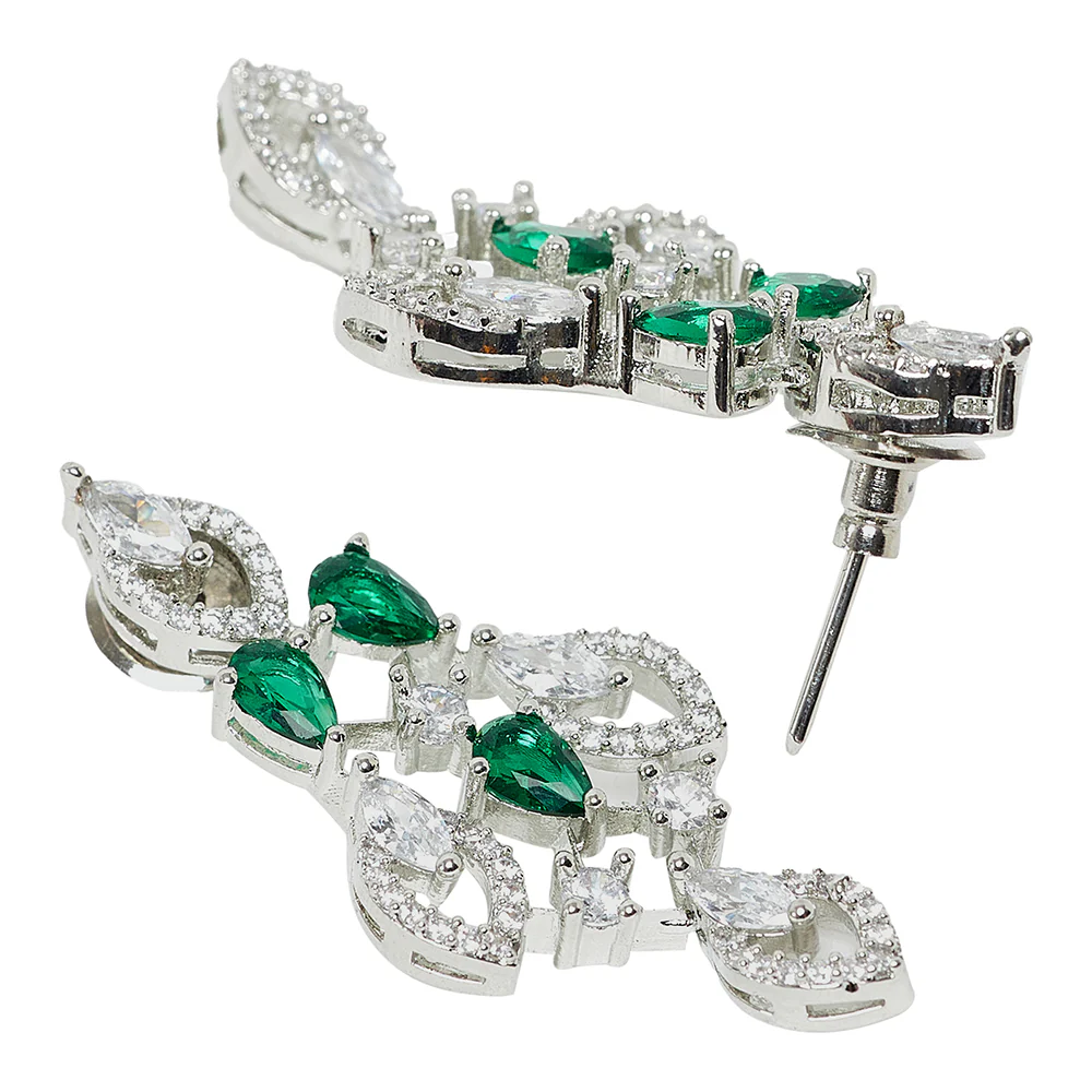 Green and White Teardrop Zircons Silver Plated Brass Jewellery Set - Image 5