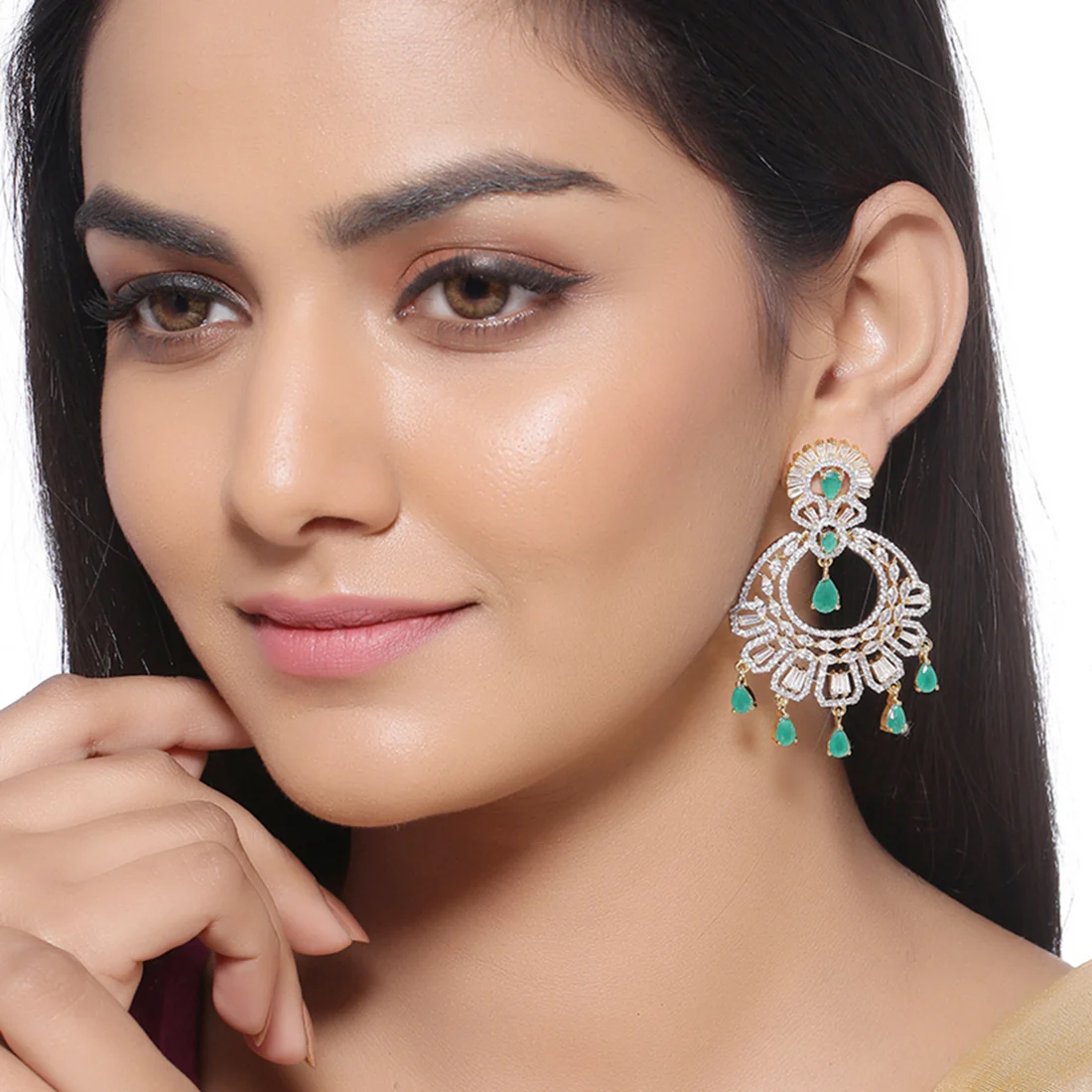 Green and White Zircons Earrings - Image 2