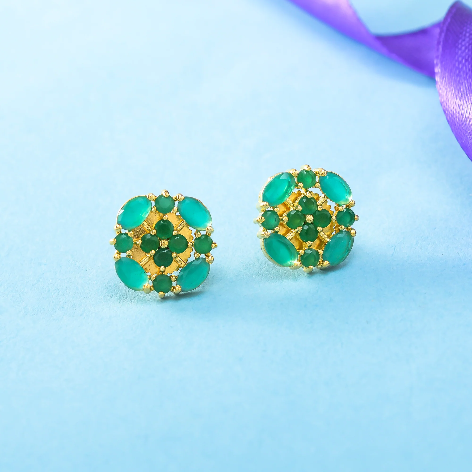 Green Cluster Setting CZ Casual Stud Earrings