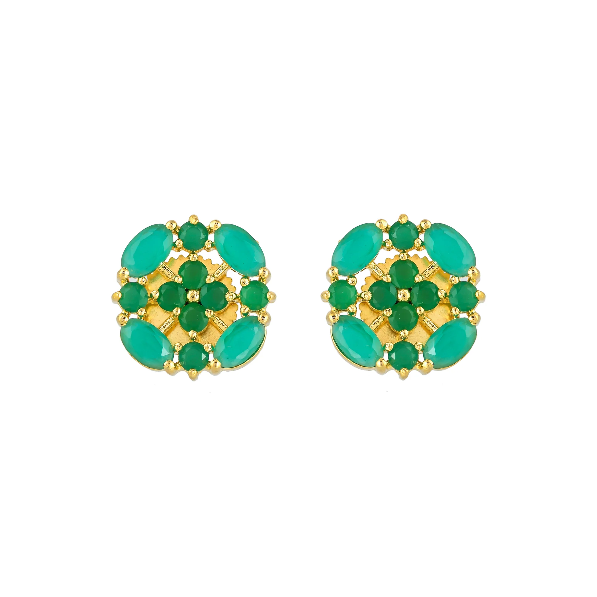 Green Cluster Setting CZ Casual Stud Earrings - Image 3