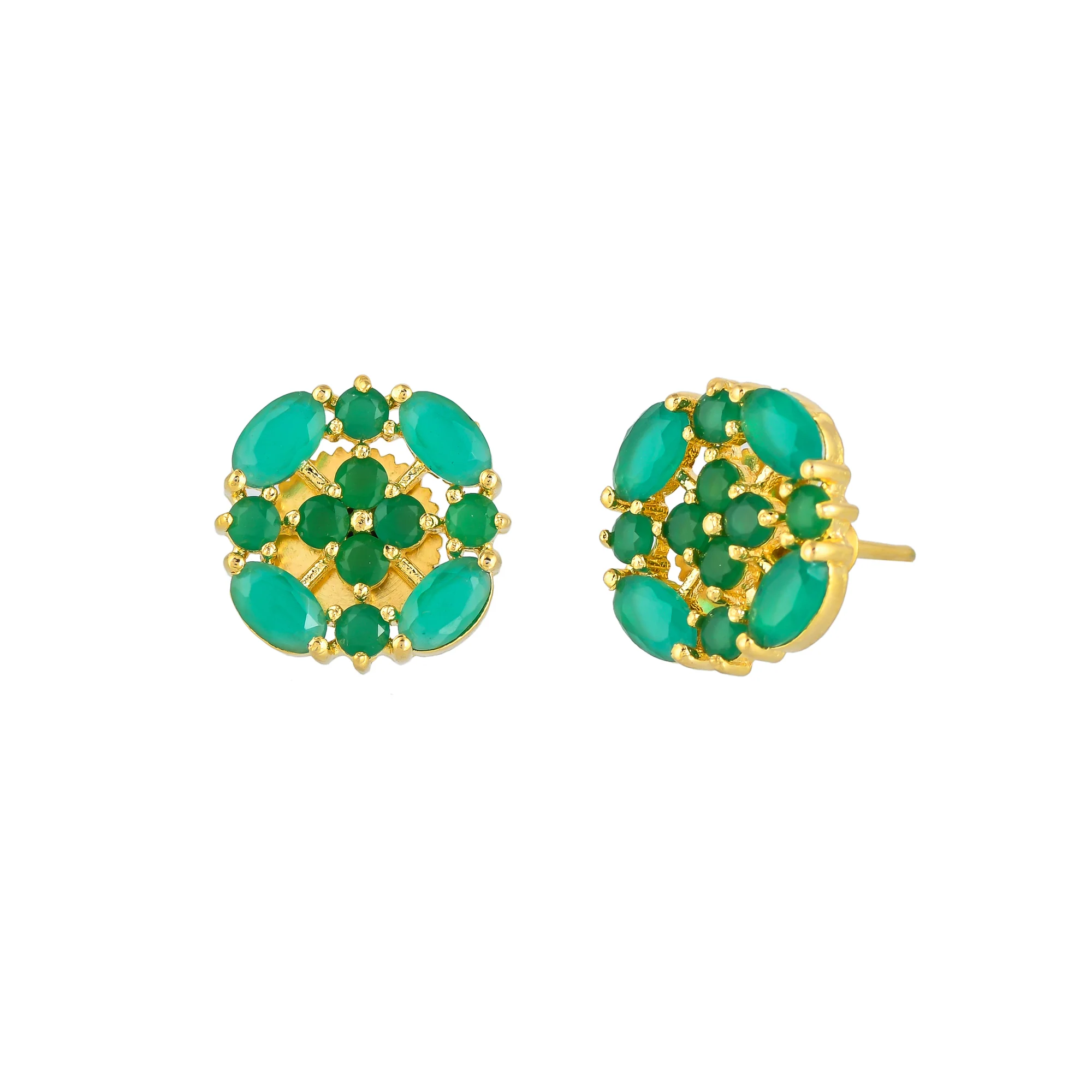 Green Cluster Setting CZ Casual Stud Earrings - Image 4