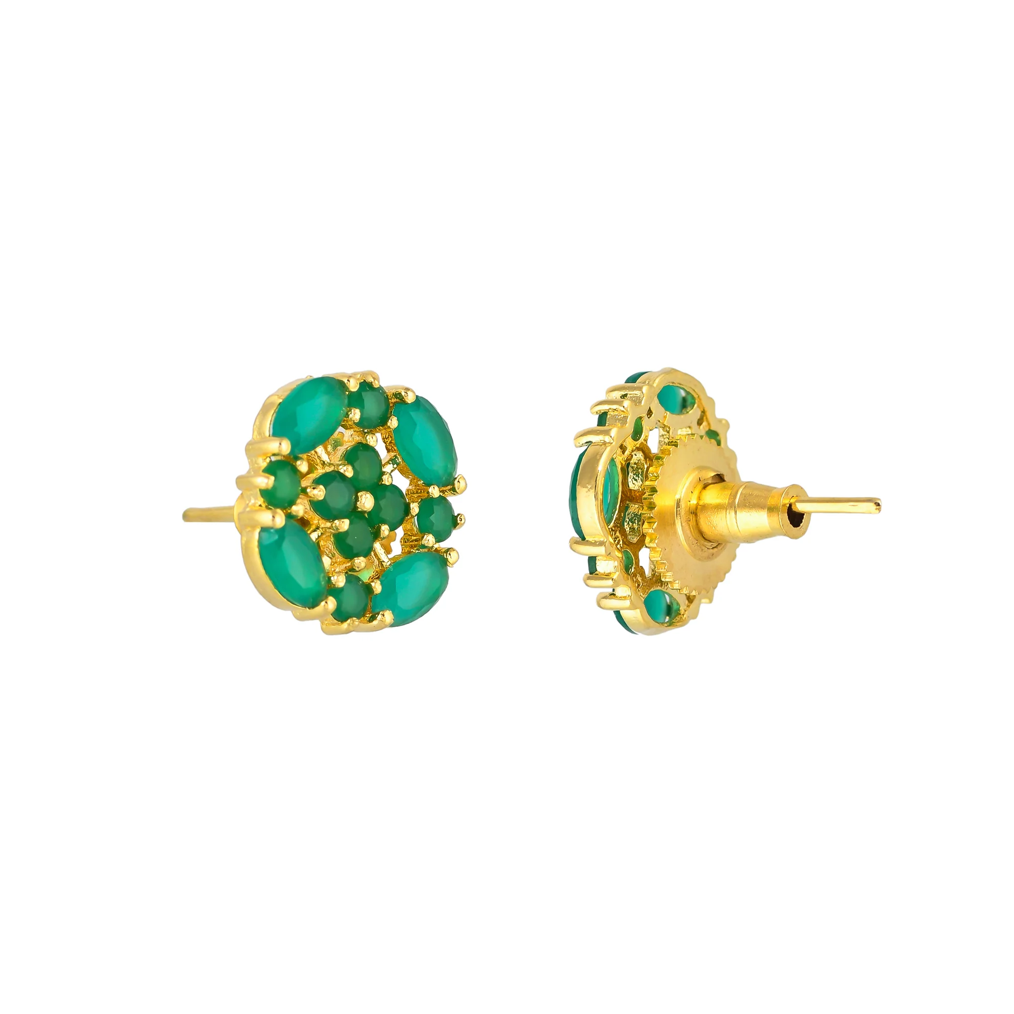 Green Cluster Setting CZ Casual Stud Earrings - Image 5