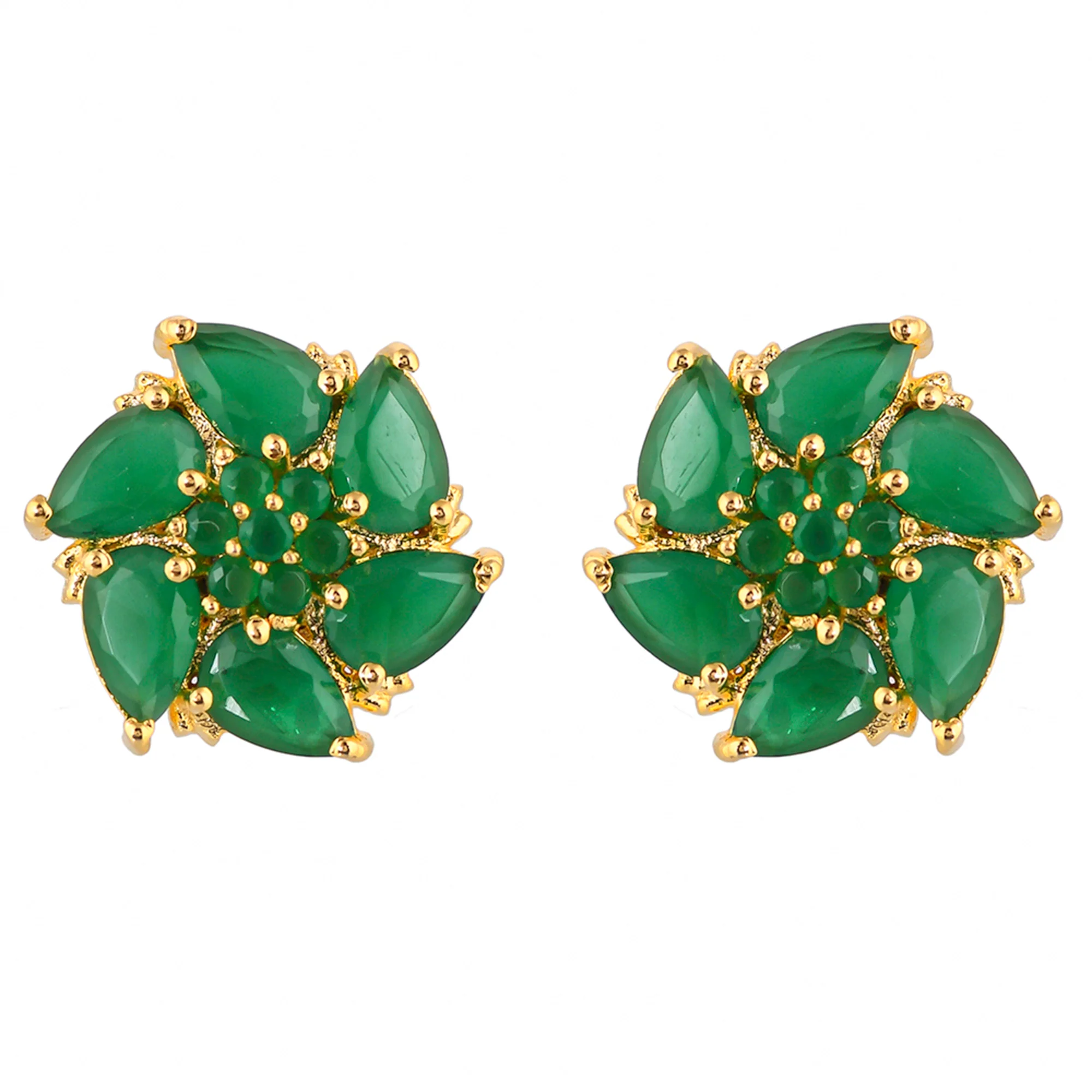 Green Cubic Zirconia Gemstones Stud Earrings - Image 3