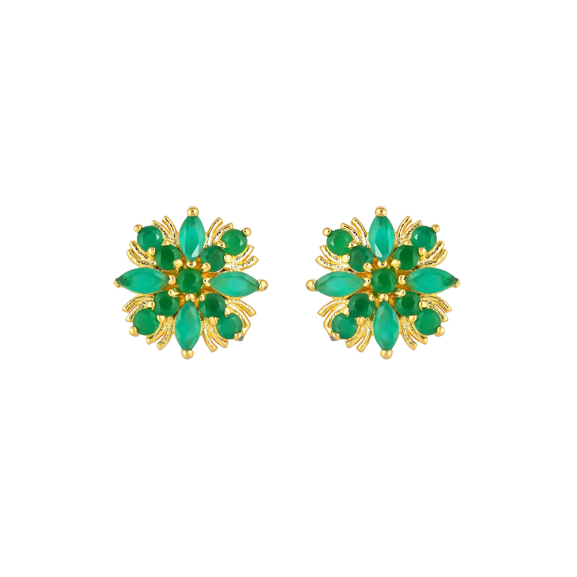 Green CZ Gems Gold Plated Casual Stud Earrings - Image 3