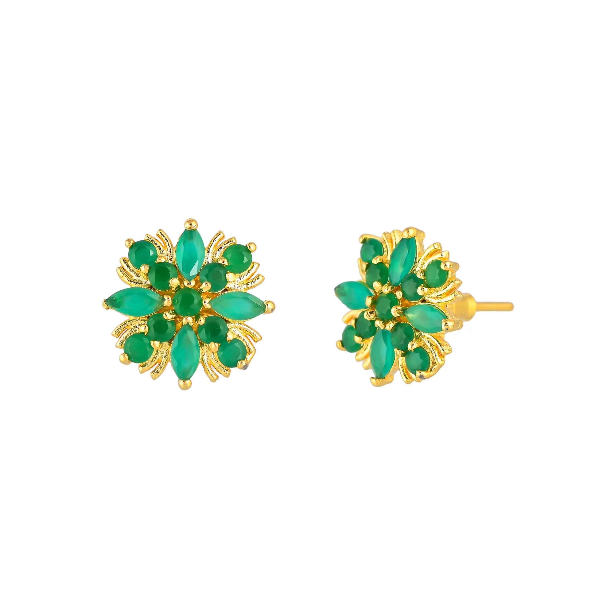 Green CZ Gems Gold Plated Casual Stud Earrings - Image 4