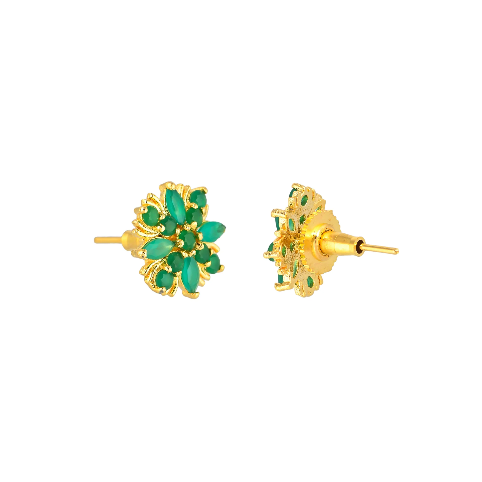 Green CZ Gems Gold Plated Casual Stud Earrings - Image 5
