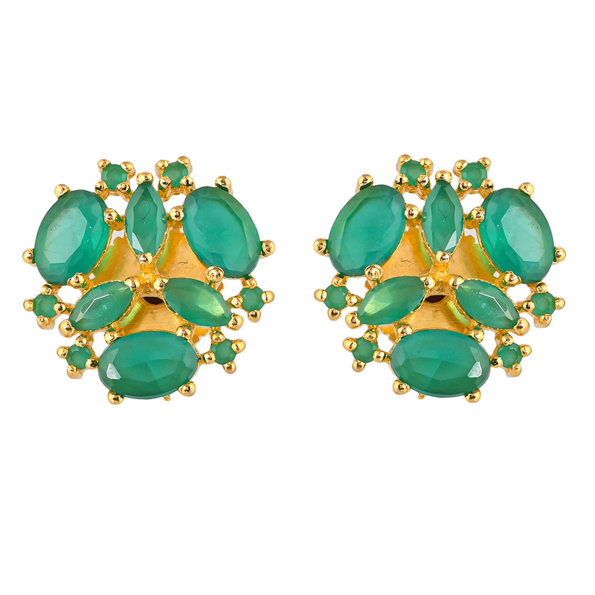 Green CZ Gems Gold Plated Stud Earrings - Image 3