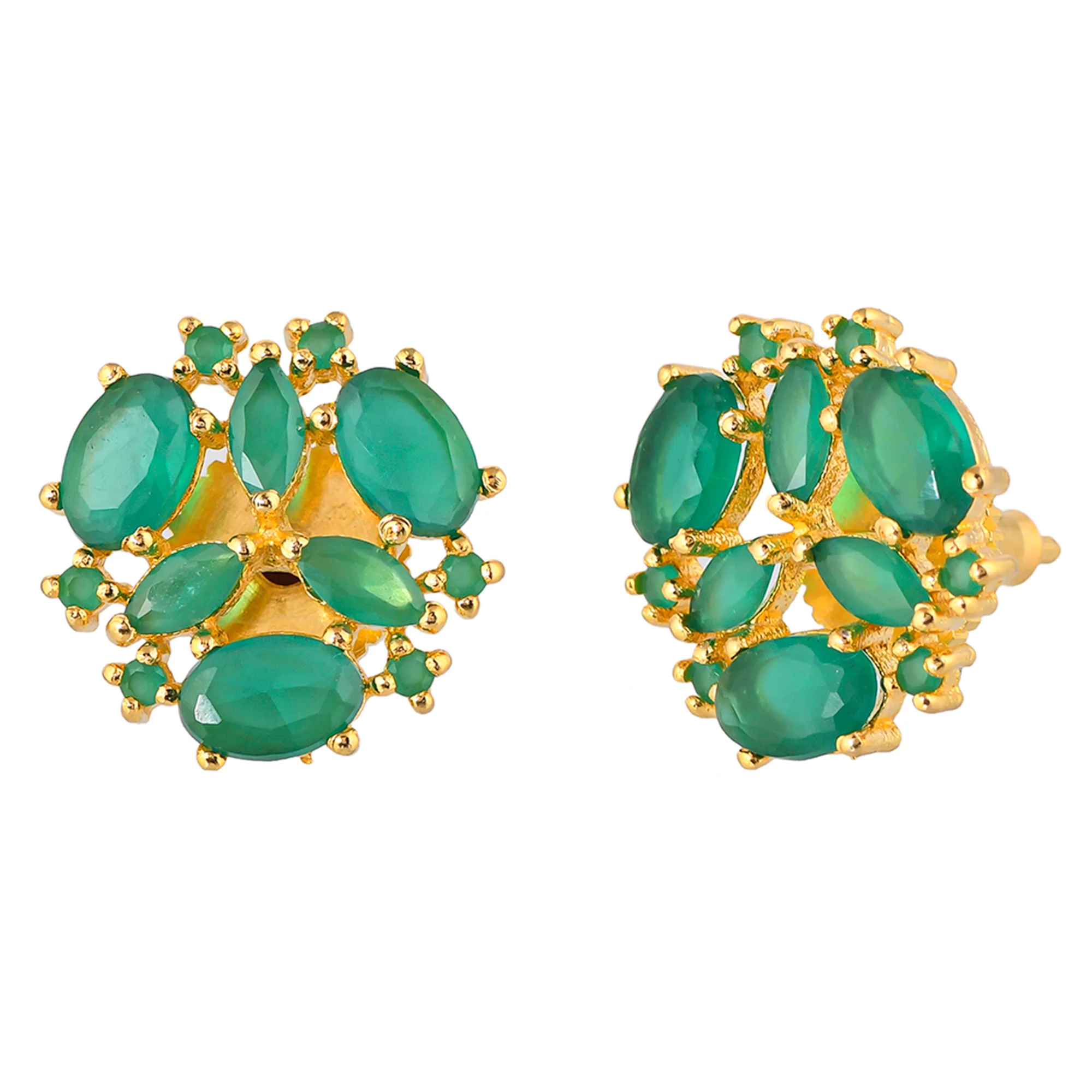 Green CZ Gems Gold Plated Stud Earrings - Image 4