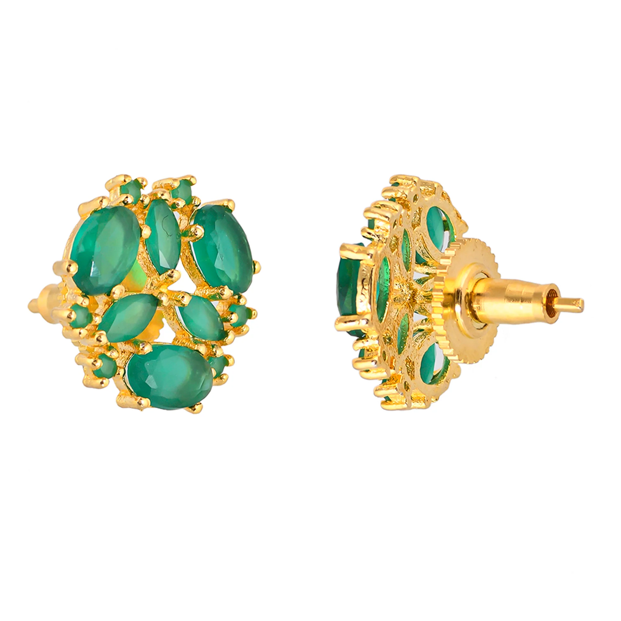 Green CZ Gems Gold Plated Stud Earrings - Image 5