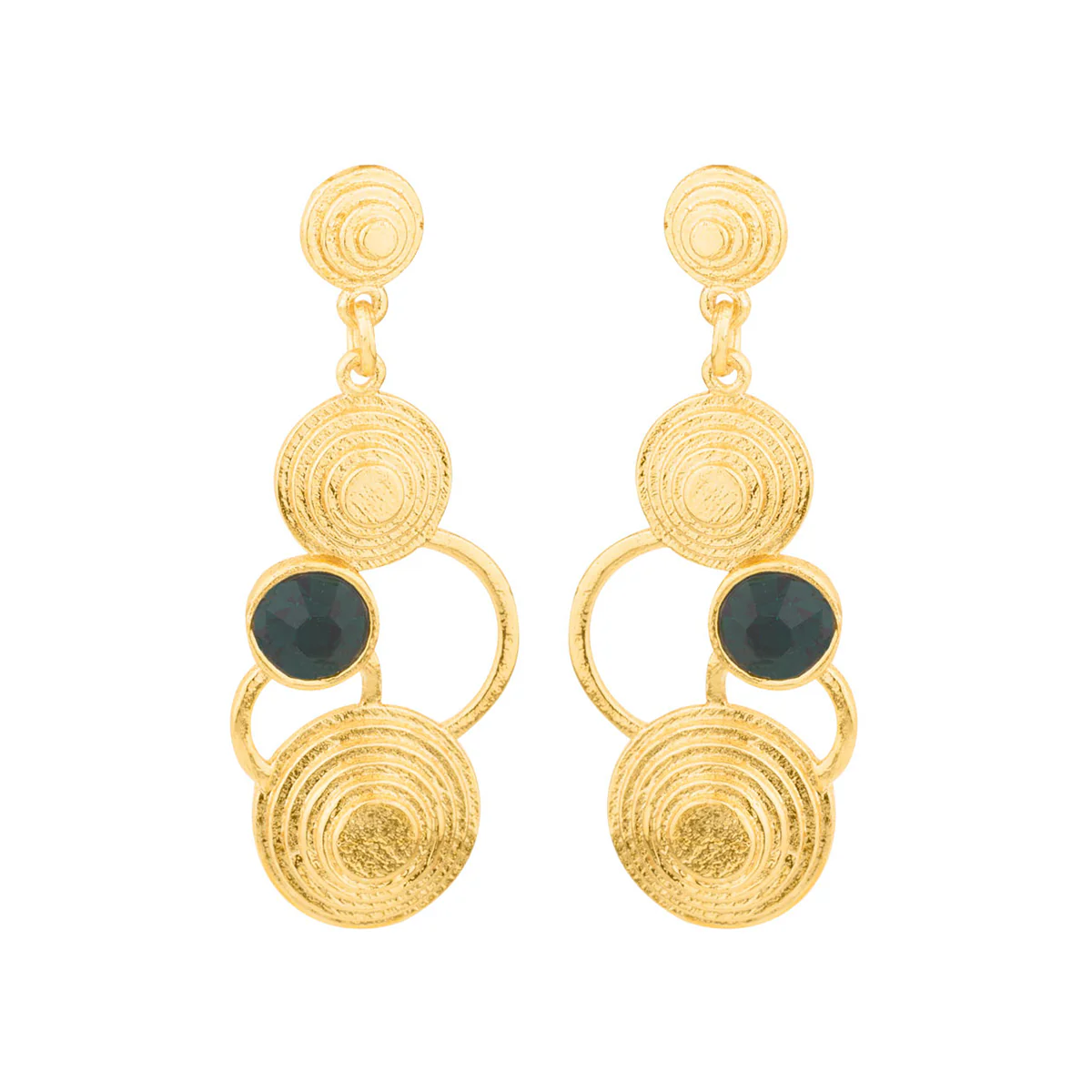 Green n Gold Circles Geomatrix Earrings - Image 3