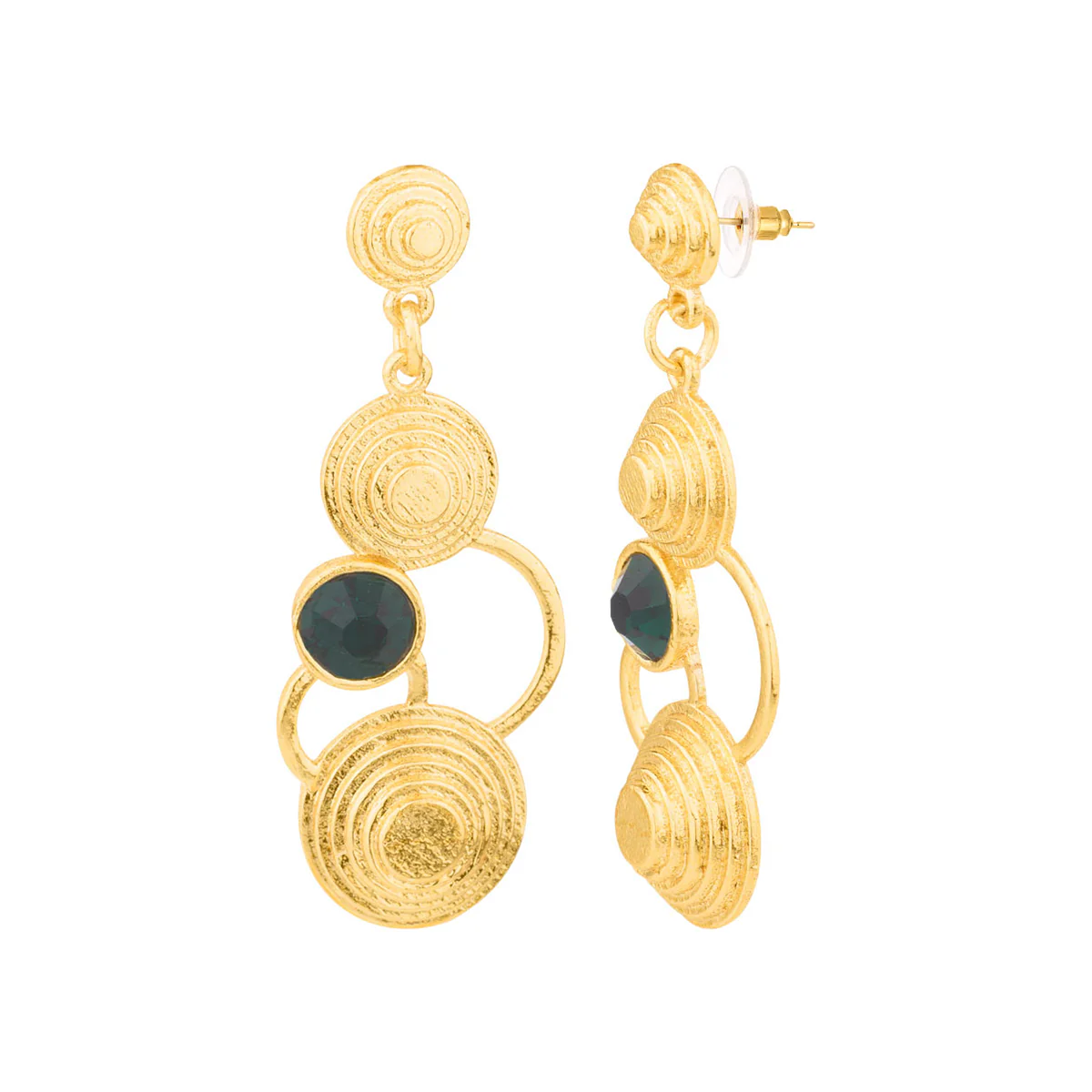 Green n Gold Circles Geomatrix Earrings - Image 4