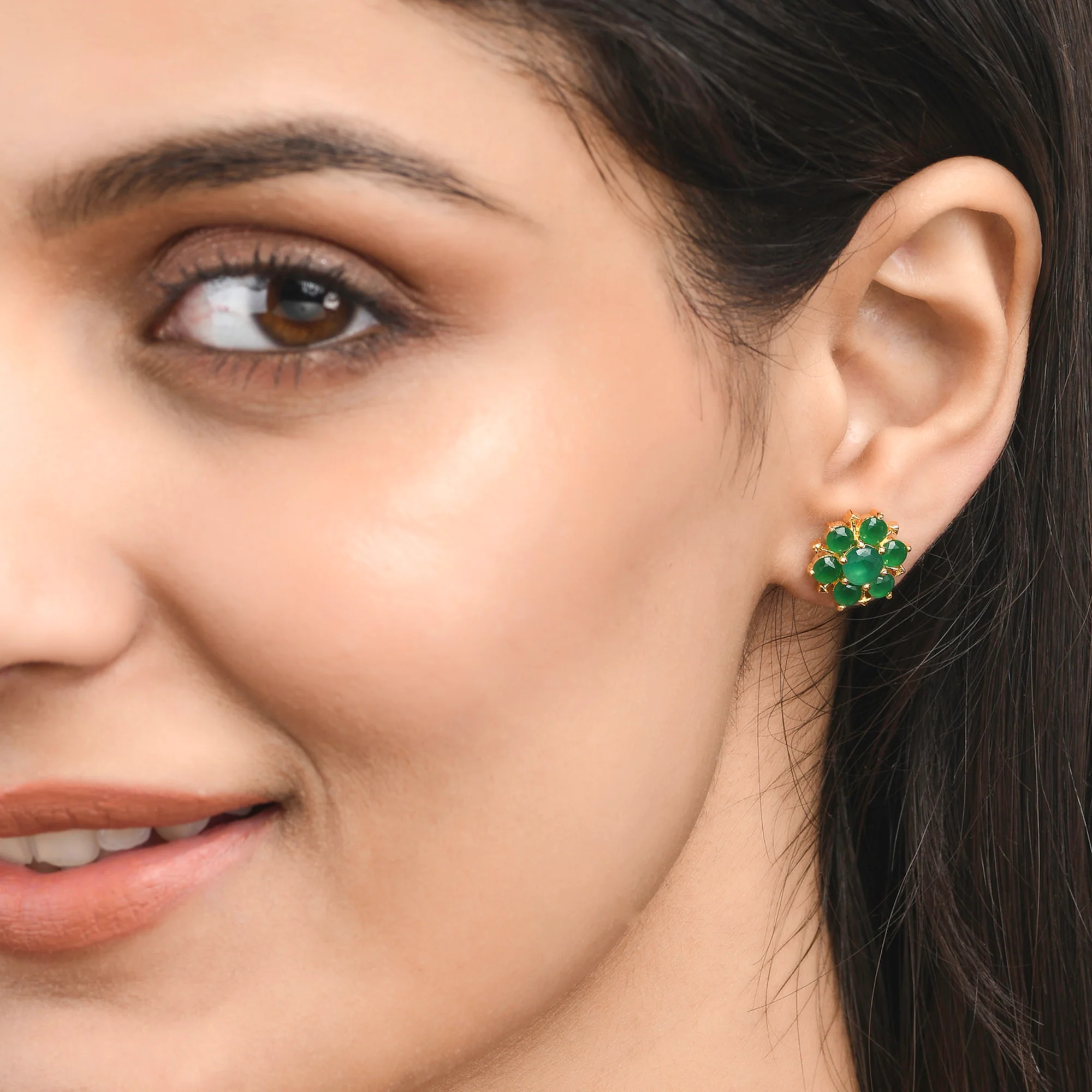 Green Round Cut CZ Stud Earrings - Image 2