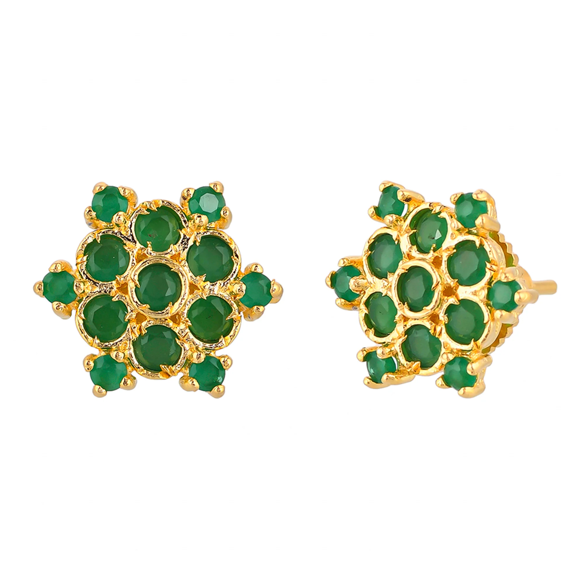 Green Round Cut Zircons Gold Plated Stud Earrings - Image 4