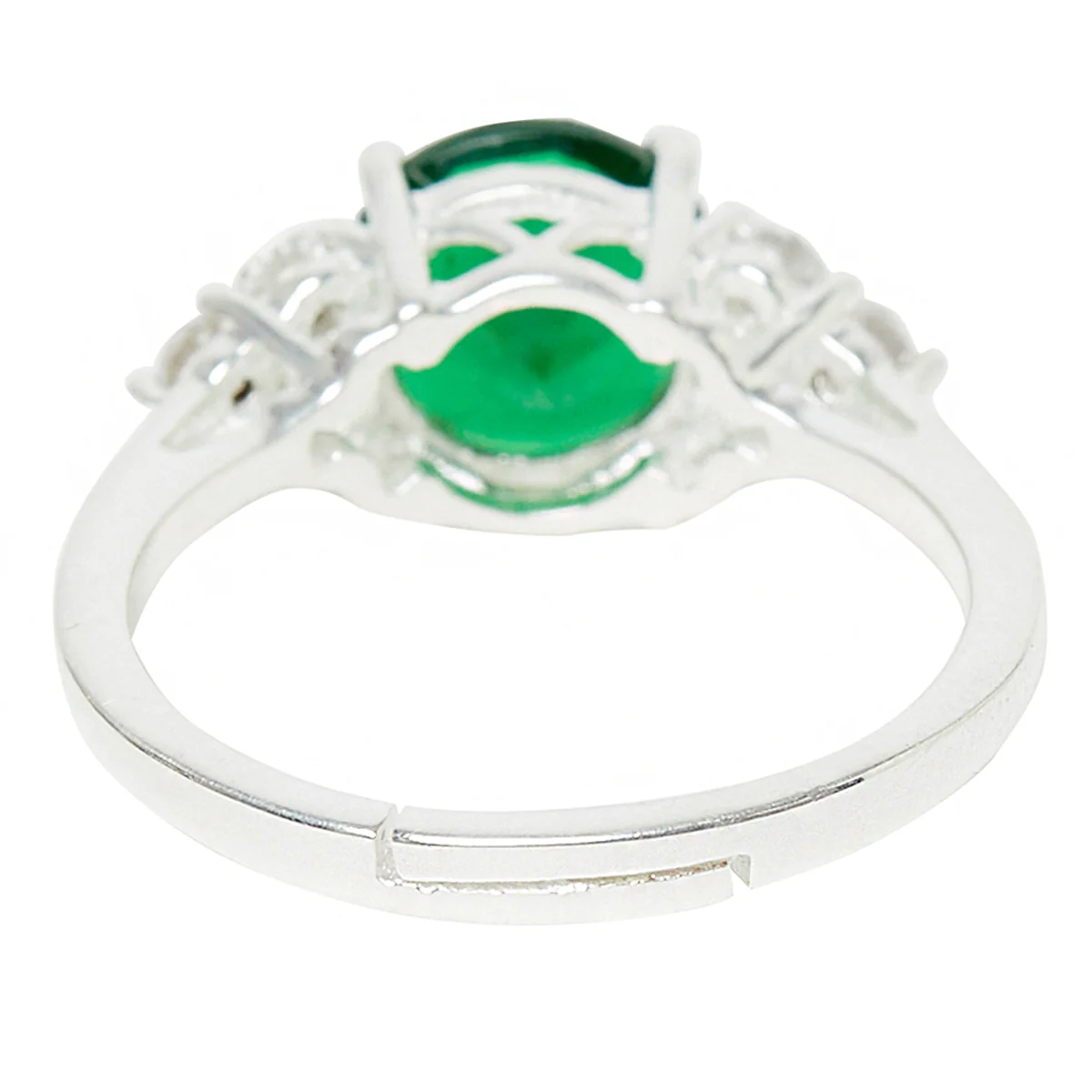 Green Stone Decked Sterling Silver Ring - Image 4