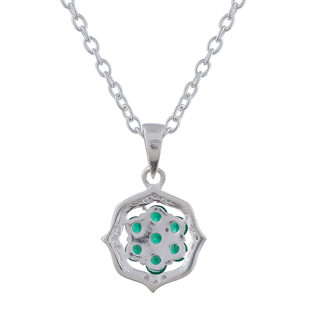 Green Stone Studded 925 Sterling Silver Pendant Set - Image 6