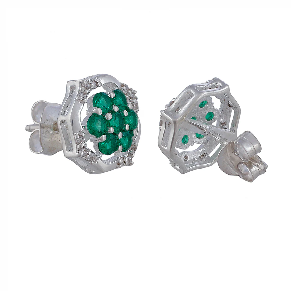Green Stone Studded 925 Sterling Silver Pendant Set - Image 8