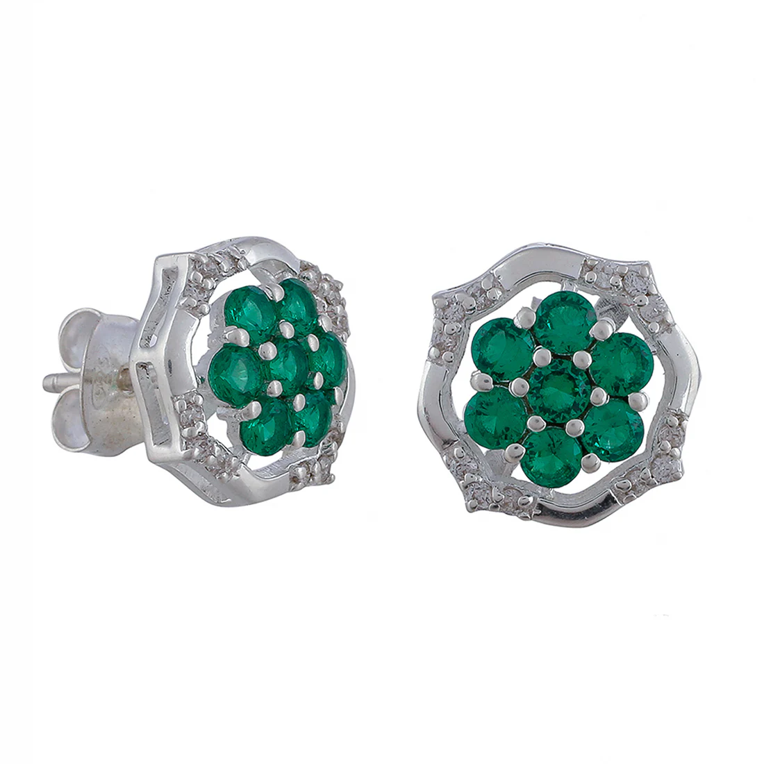 Green Stone Studded 925 Sterling Silver Pendant Set - Image 9