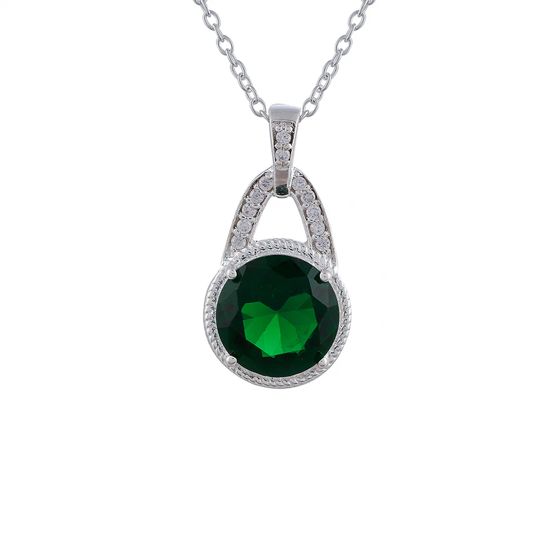 Green Stone Studded 925 Sterling Silver Pendant Set - Image 5