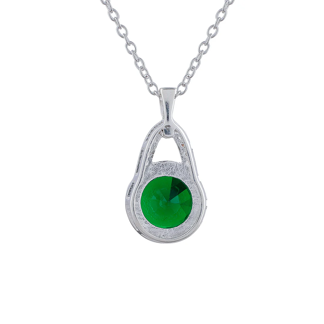 Green Stone Studded 925 Sterling Silver Pendant Set - Image 6