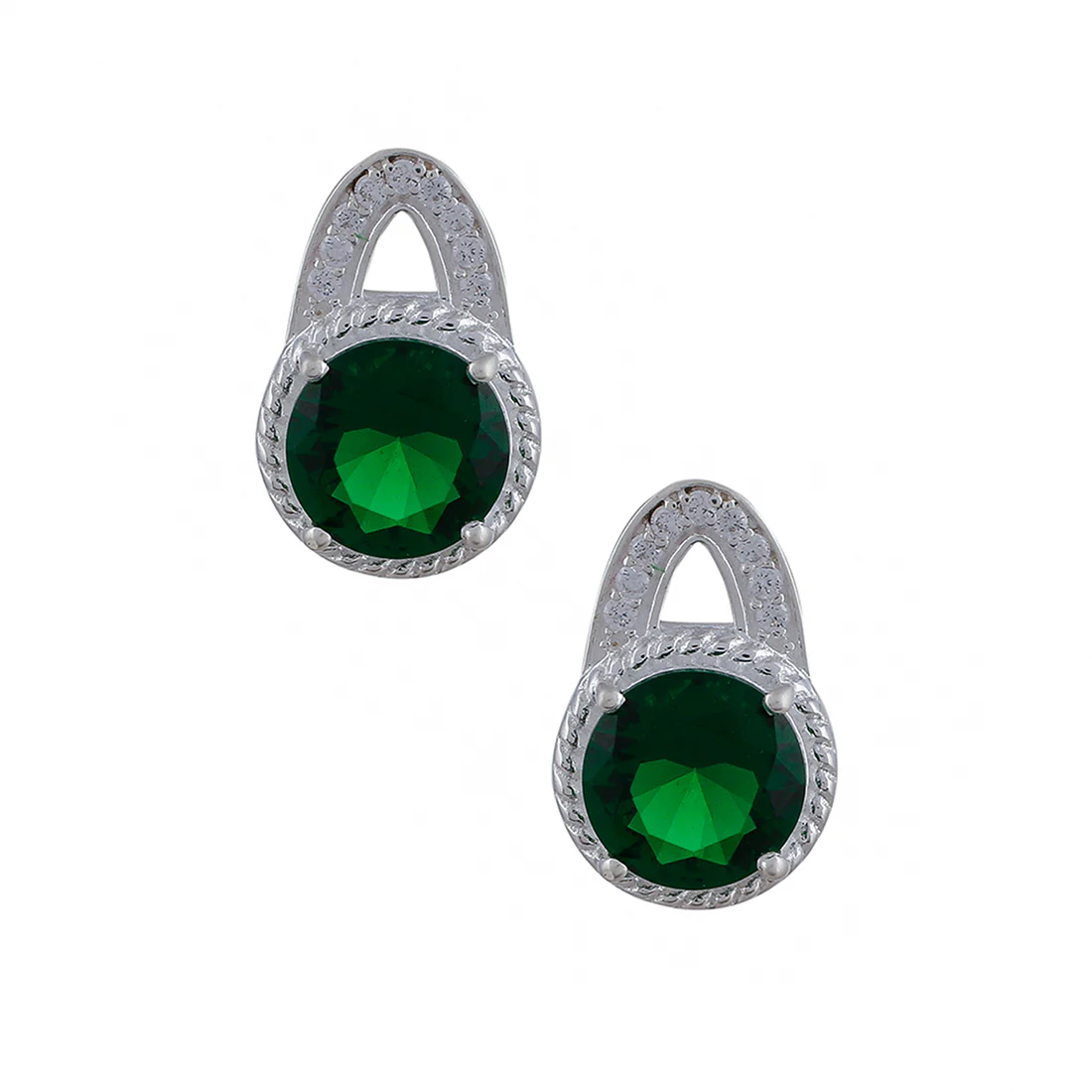 Green Stone Studded 925 Sterling Silver Pendant Set - Image 7
