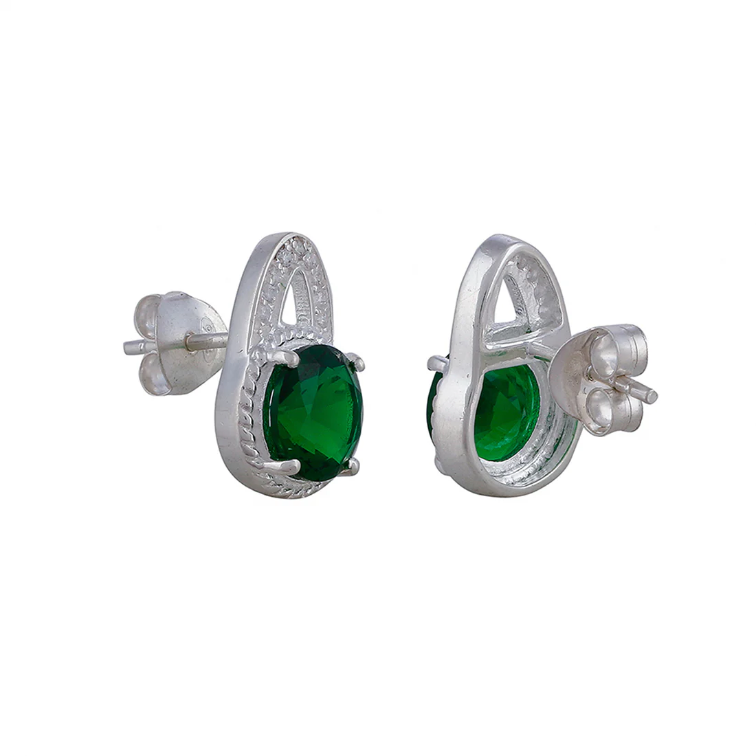 Green Stone Studded 925 Sterling Silver Pendant Set - Image 8