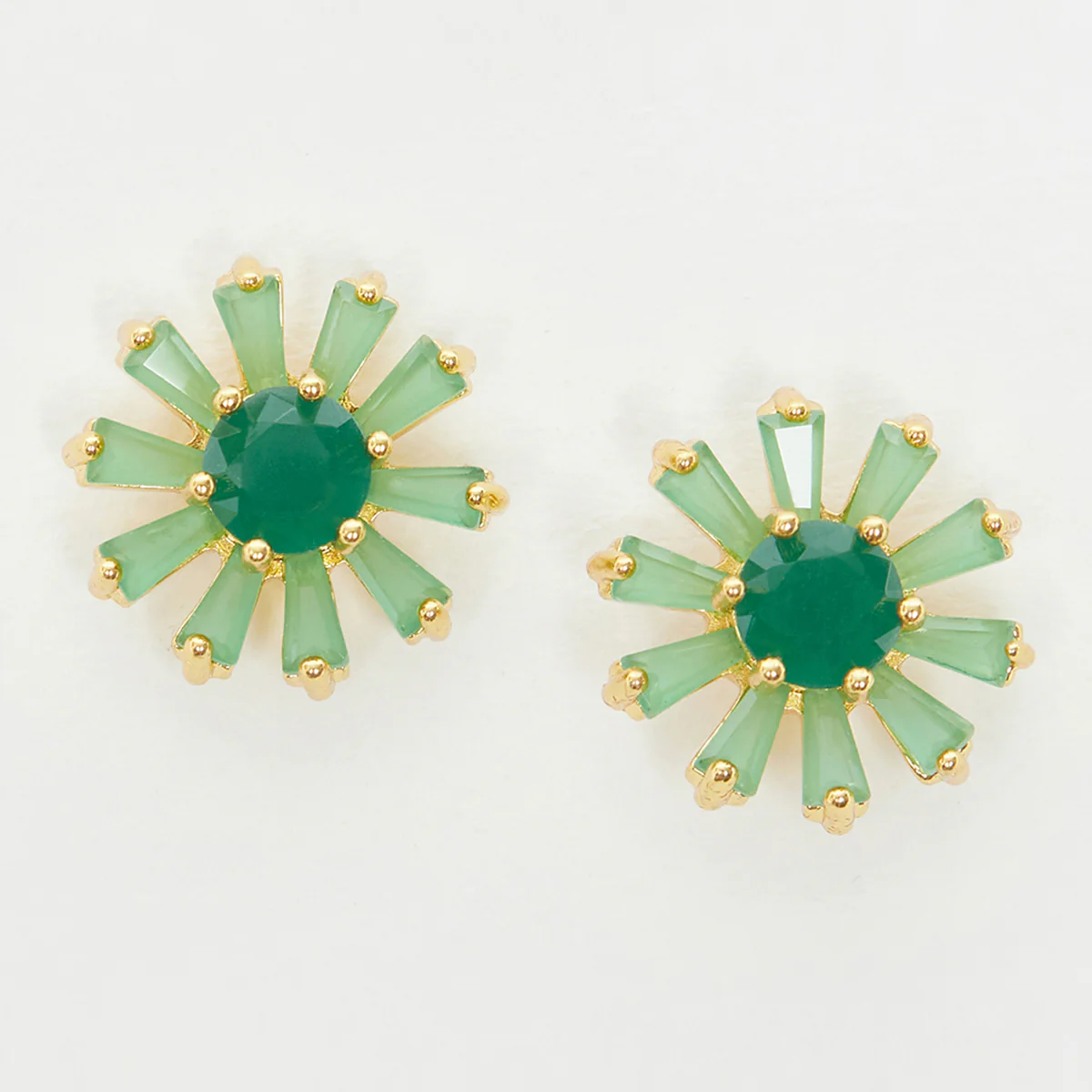 Green Stone Studded Floral Earrings - Image 3
