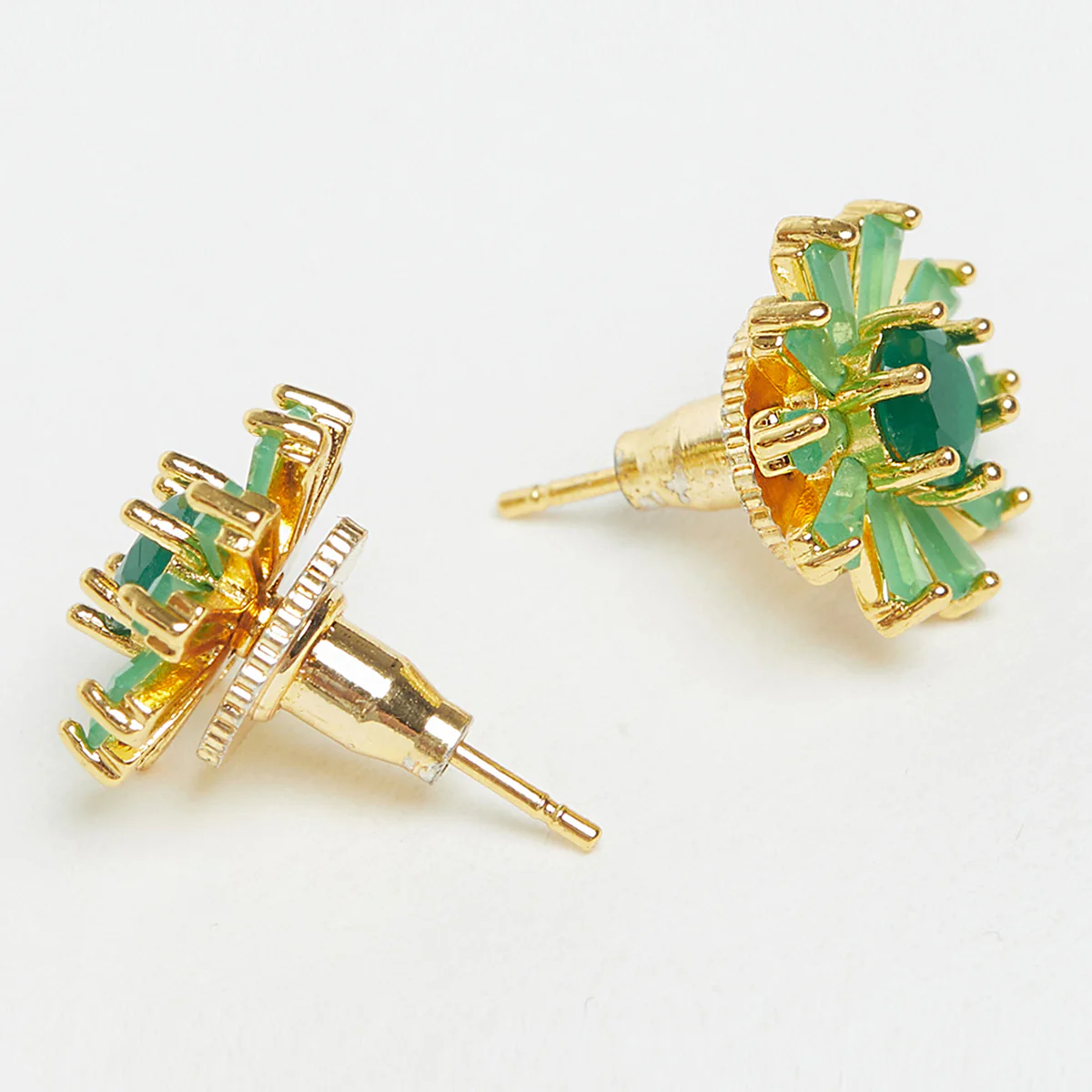 Green Stone Studded Floral Earrings - Image 4