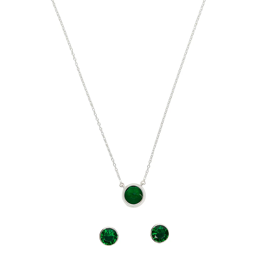 Green Stone Studded 925 Sterling Sterling Silver Pendant Set - Image 4