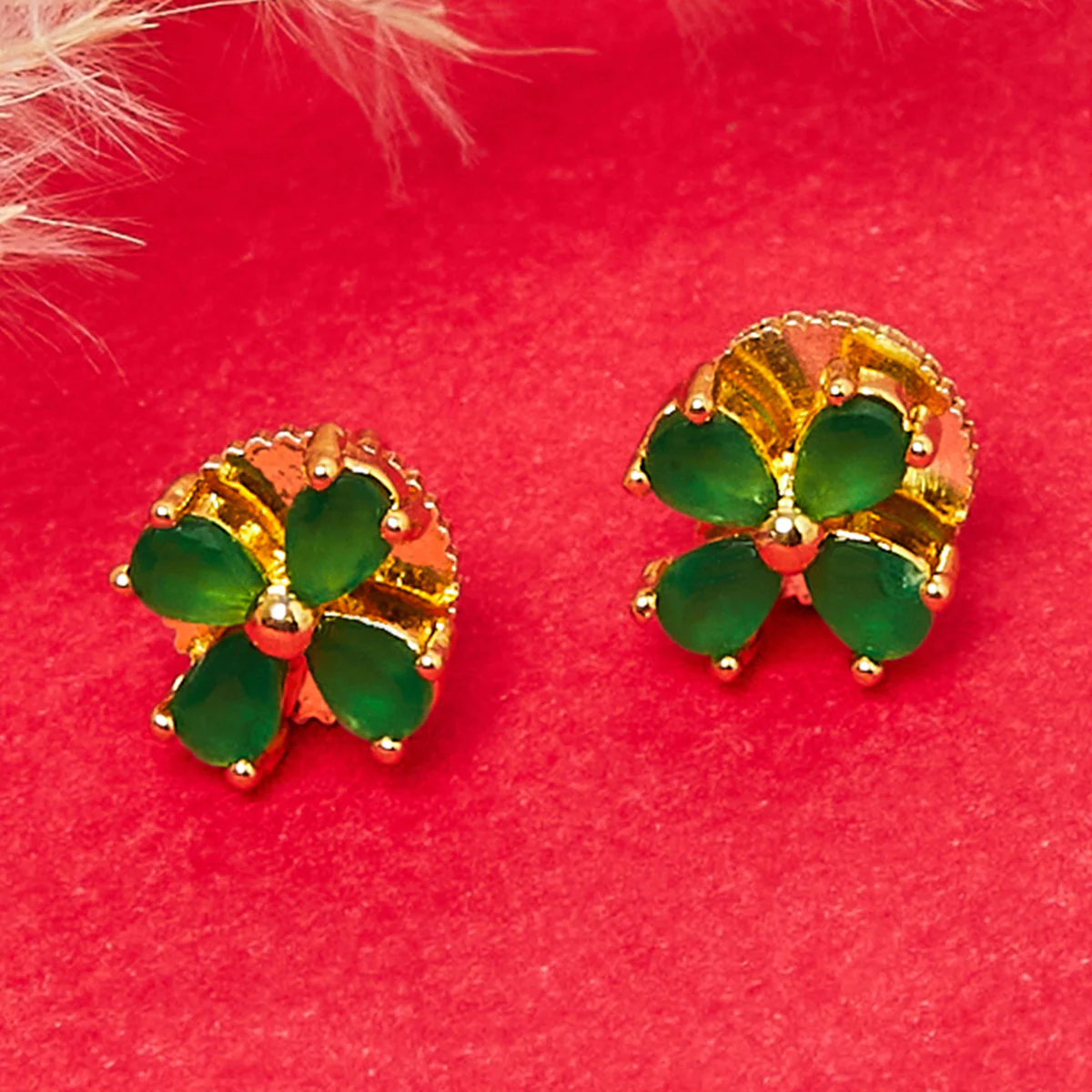 Green Stones Embellished Stud Earrings