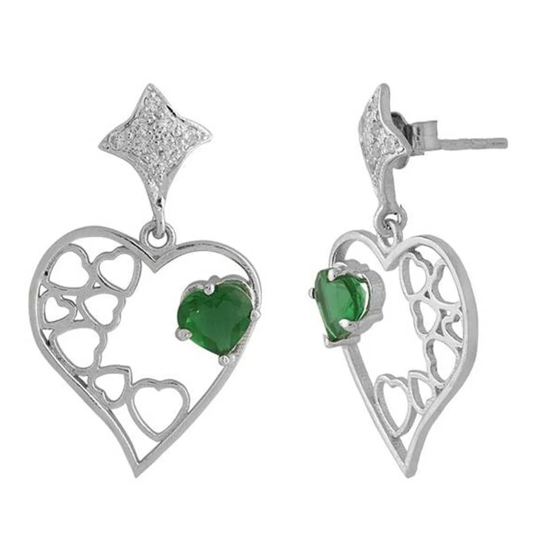 Green Stones Studded Sterling Silver Earrings - Image 2