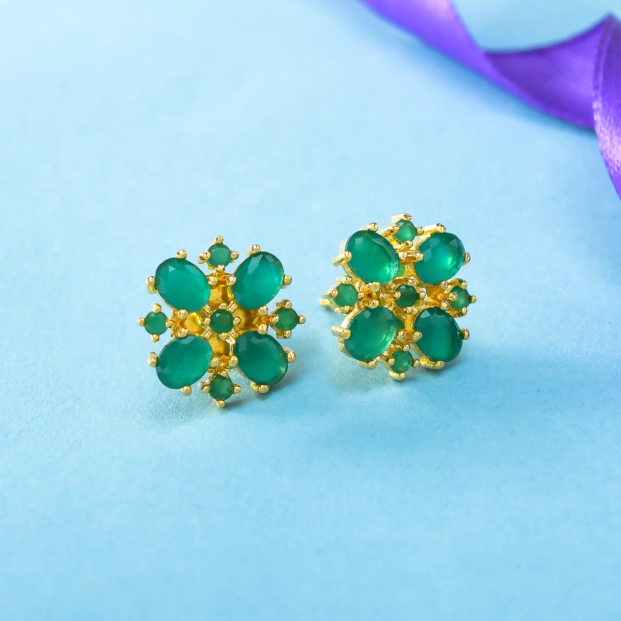 Green Teardrop Cut CZ Stud Earrings