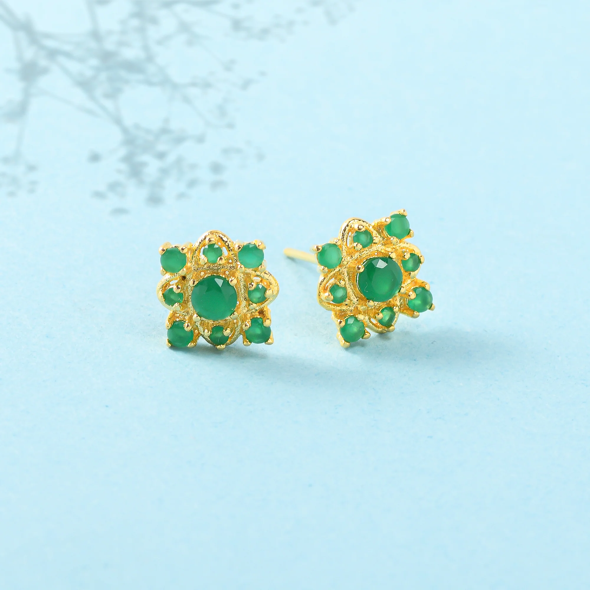 Green Zirconia Gems Ethnic Stud Earrings