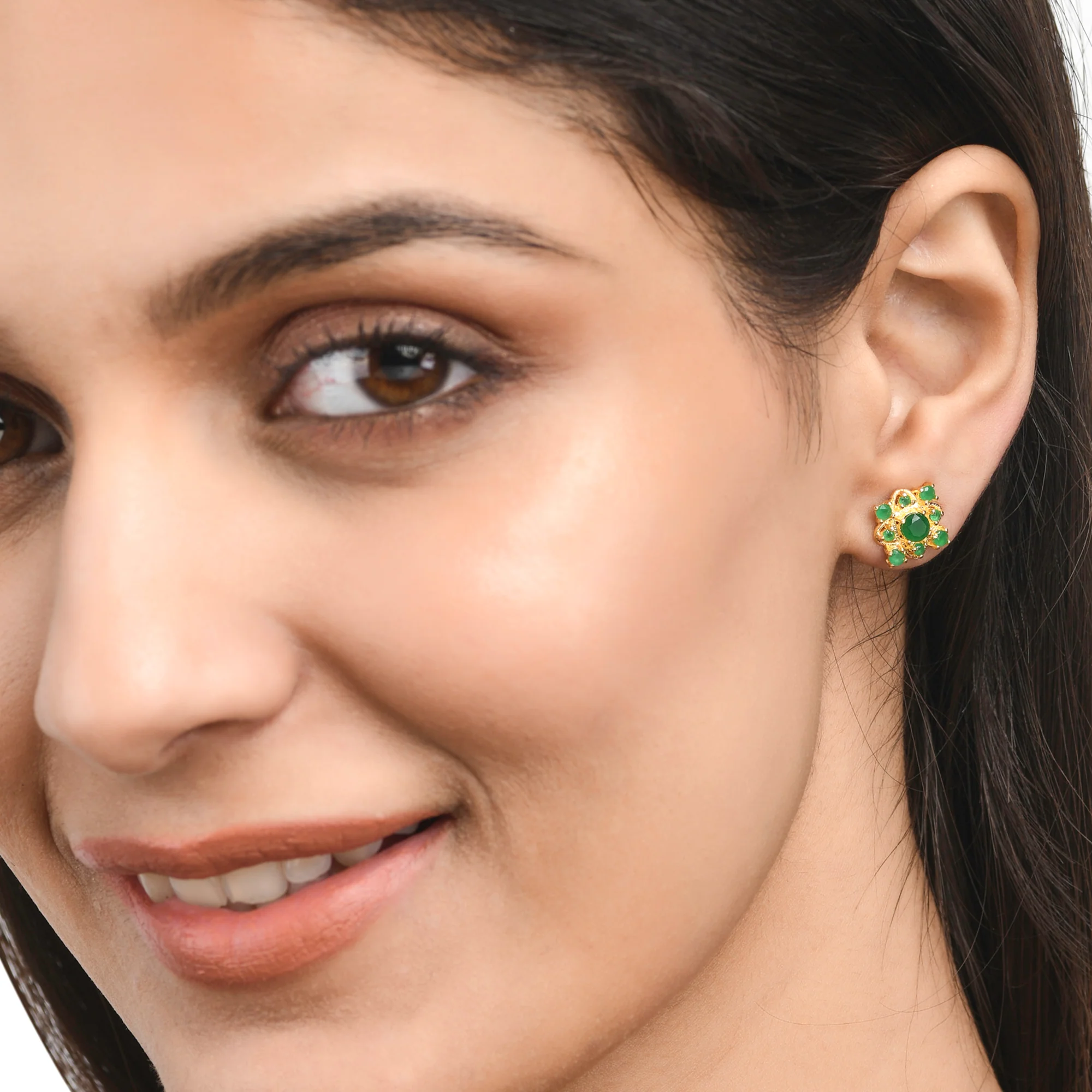 Green Zirconia Gems Ethnic Stud Earrings - Image 2