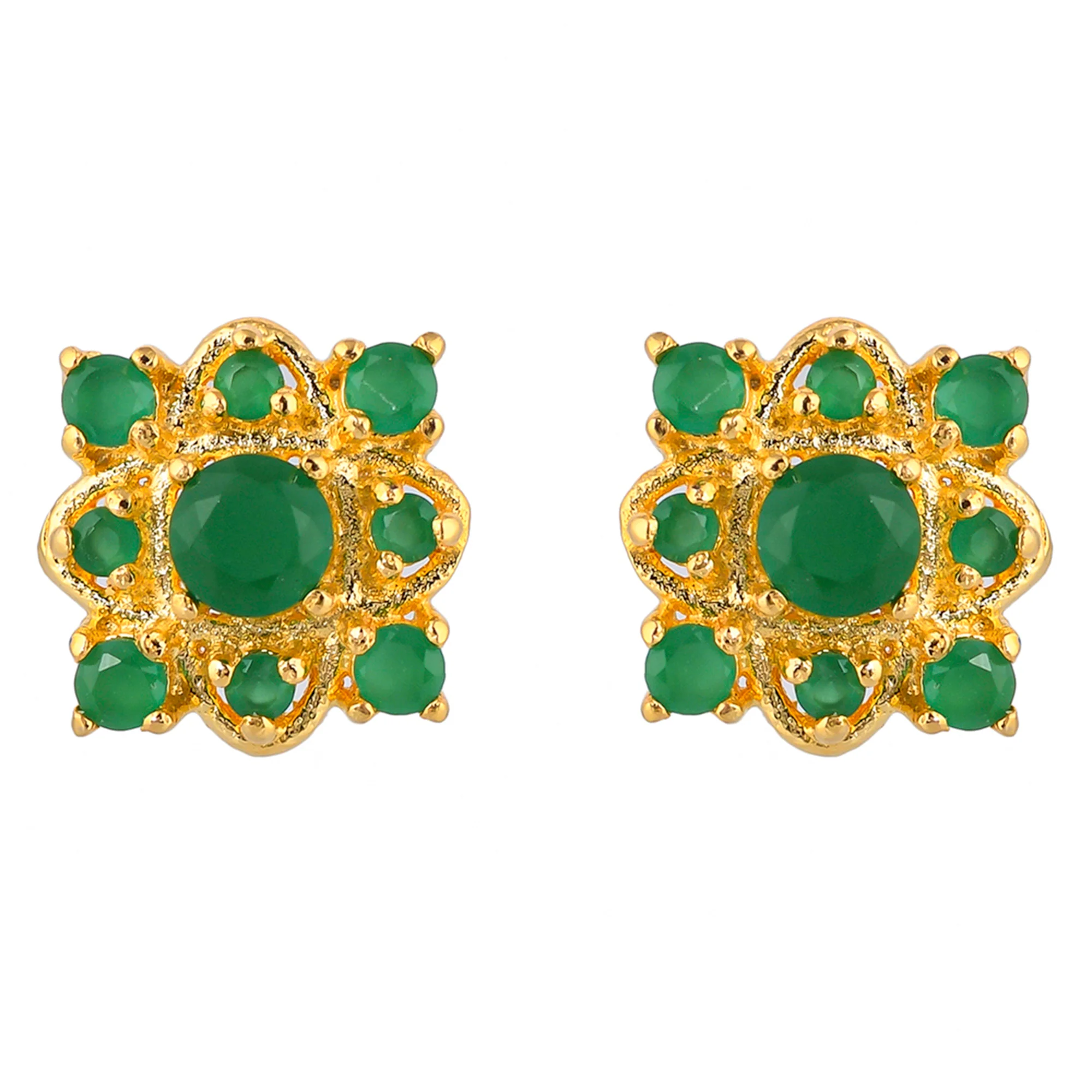 Green Zirconia Gems Ethnic Stud Earrings - Image 3