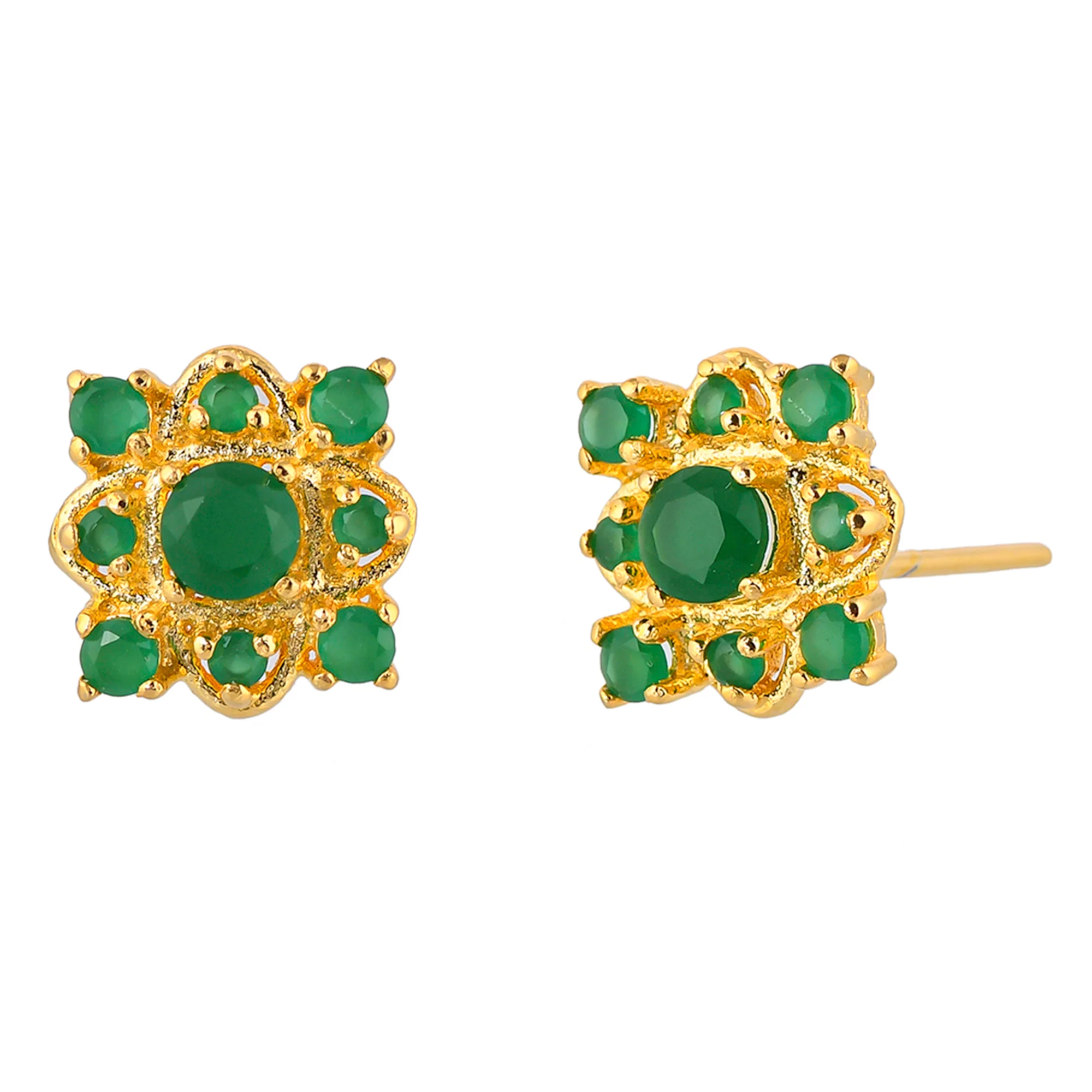 Green Zirconia Gems Ethnic Stud Earrings - Image 4
