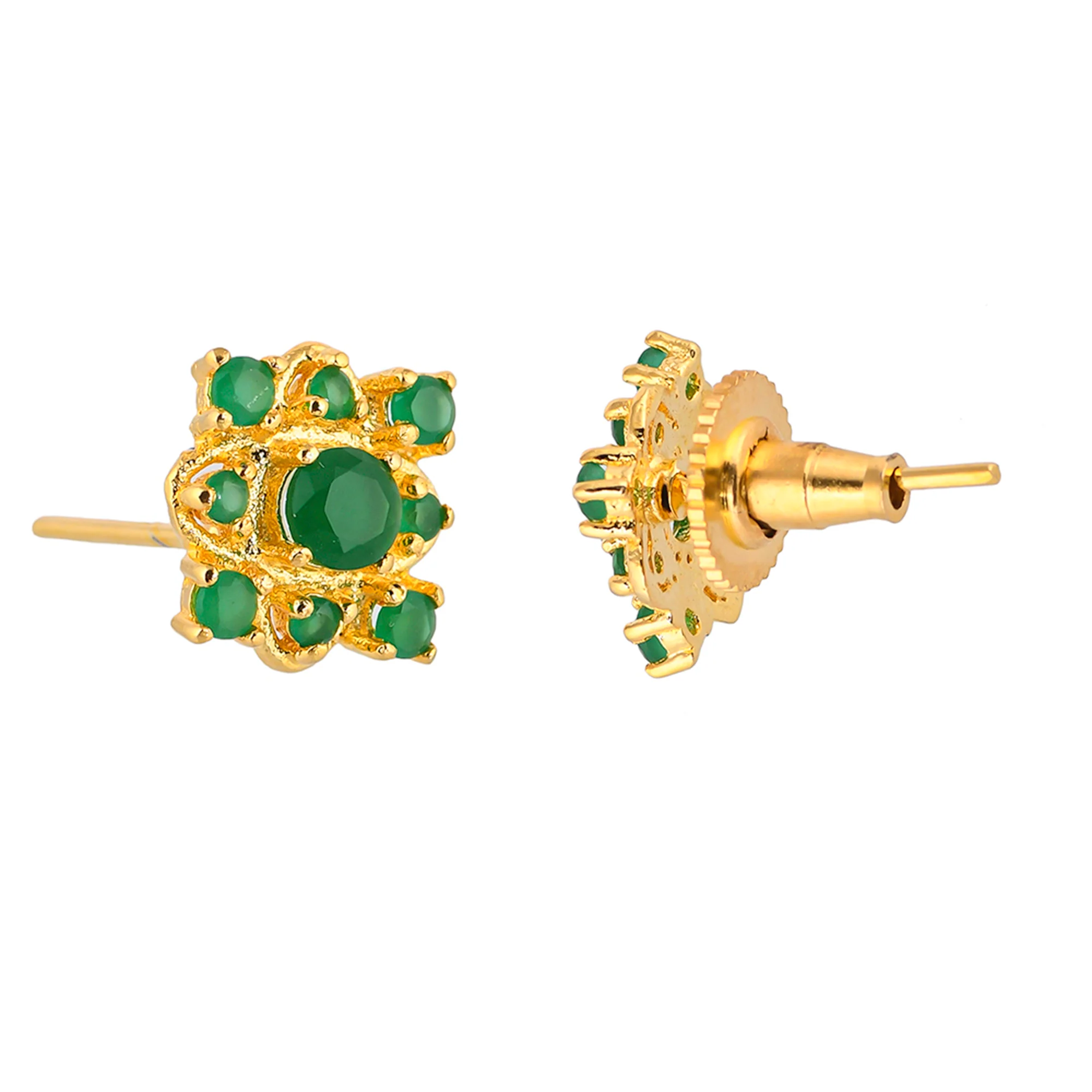 Green Zirconia Gems Ethnic Stud Earrings - Image 5