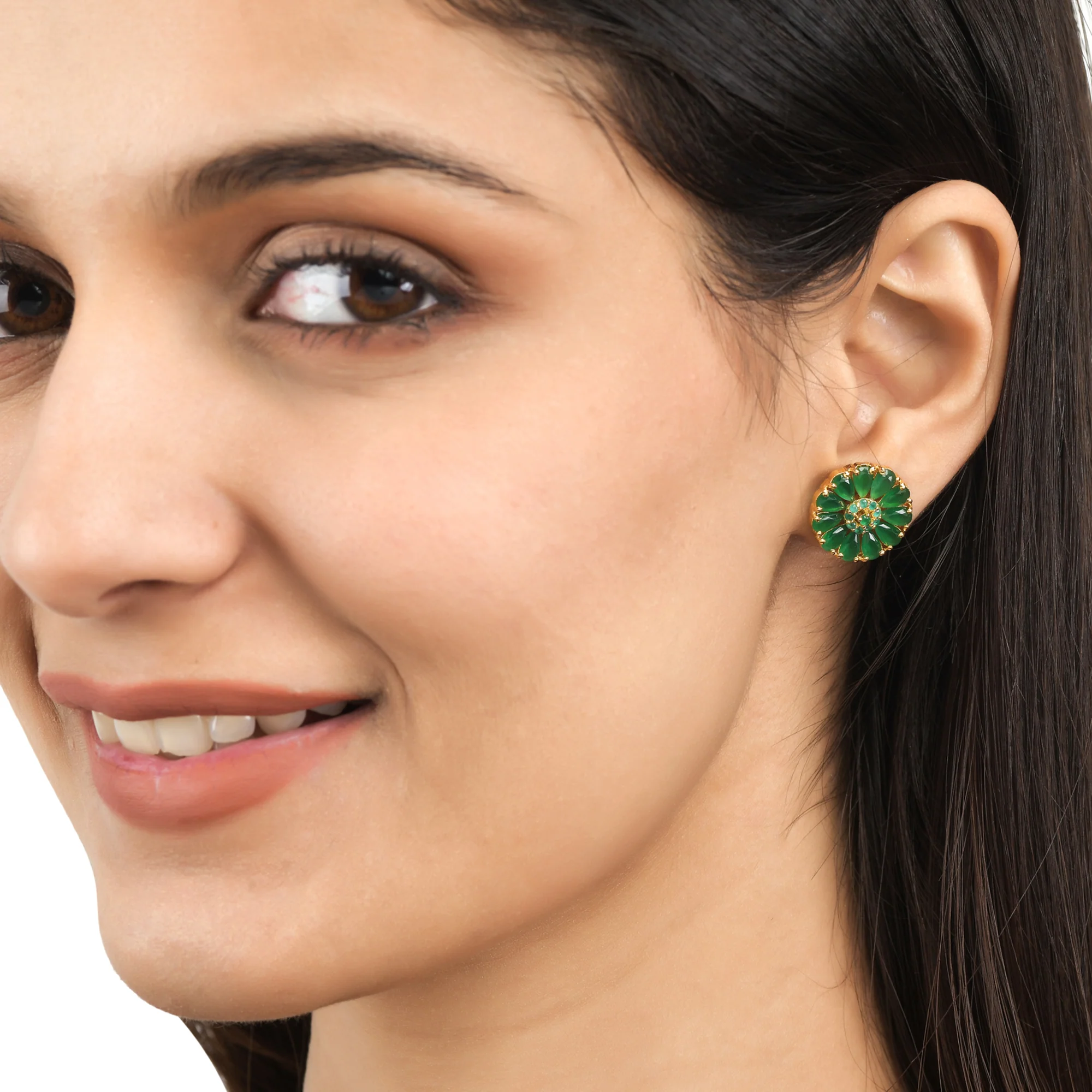 Green Zirconia Gemstones Stud Earrings - Image 2