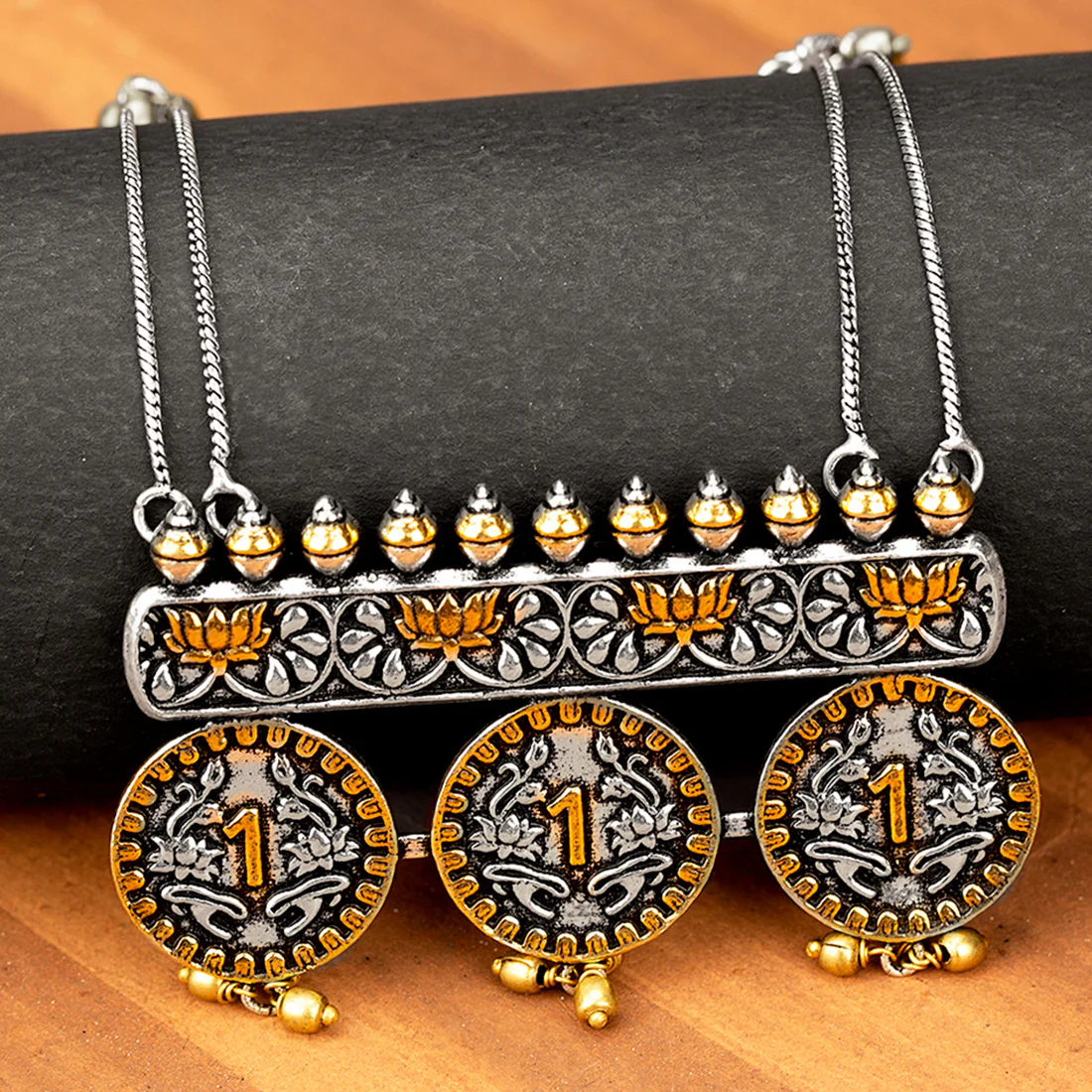 Gullak Coin Shape Gungroo Drop Necklace