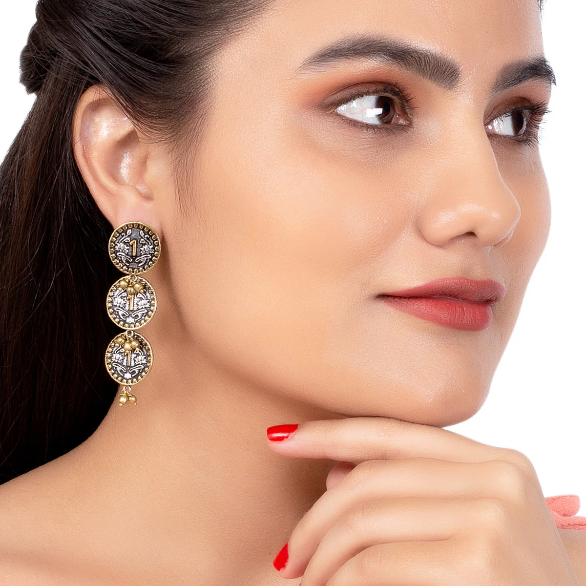 Gullak Coin Styled Dangler Earrings - Image 2