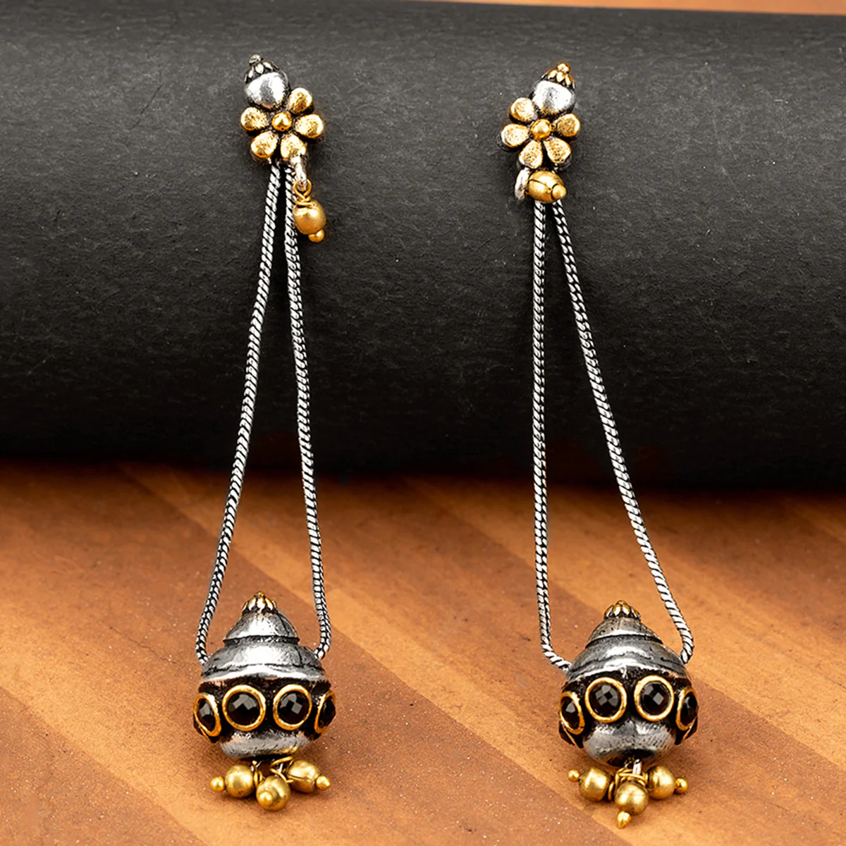 Gullak Ghungroo Drop Chain Dangler Earrings