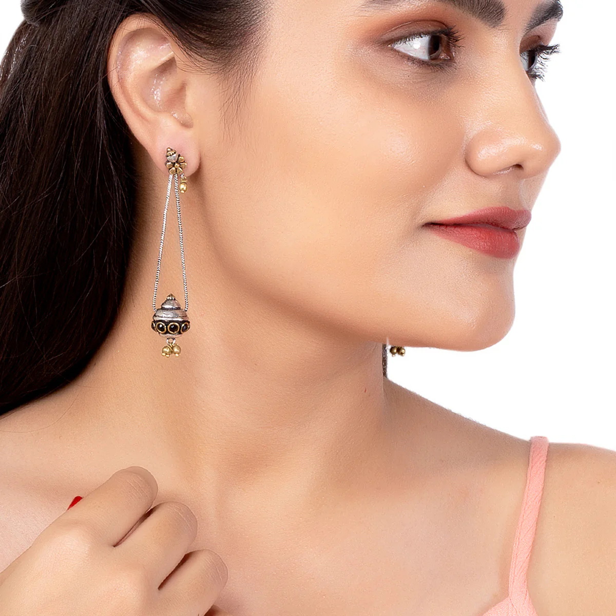 Gullak Ghungroo Drop Chain Dangler Earrings - Image 2