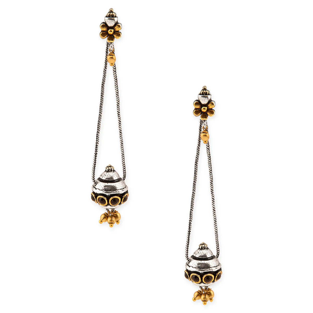 Gullak Ghungroo Drop Chain Dangler Earrings - Image 3