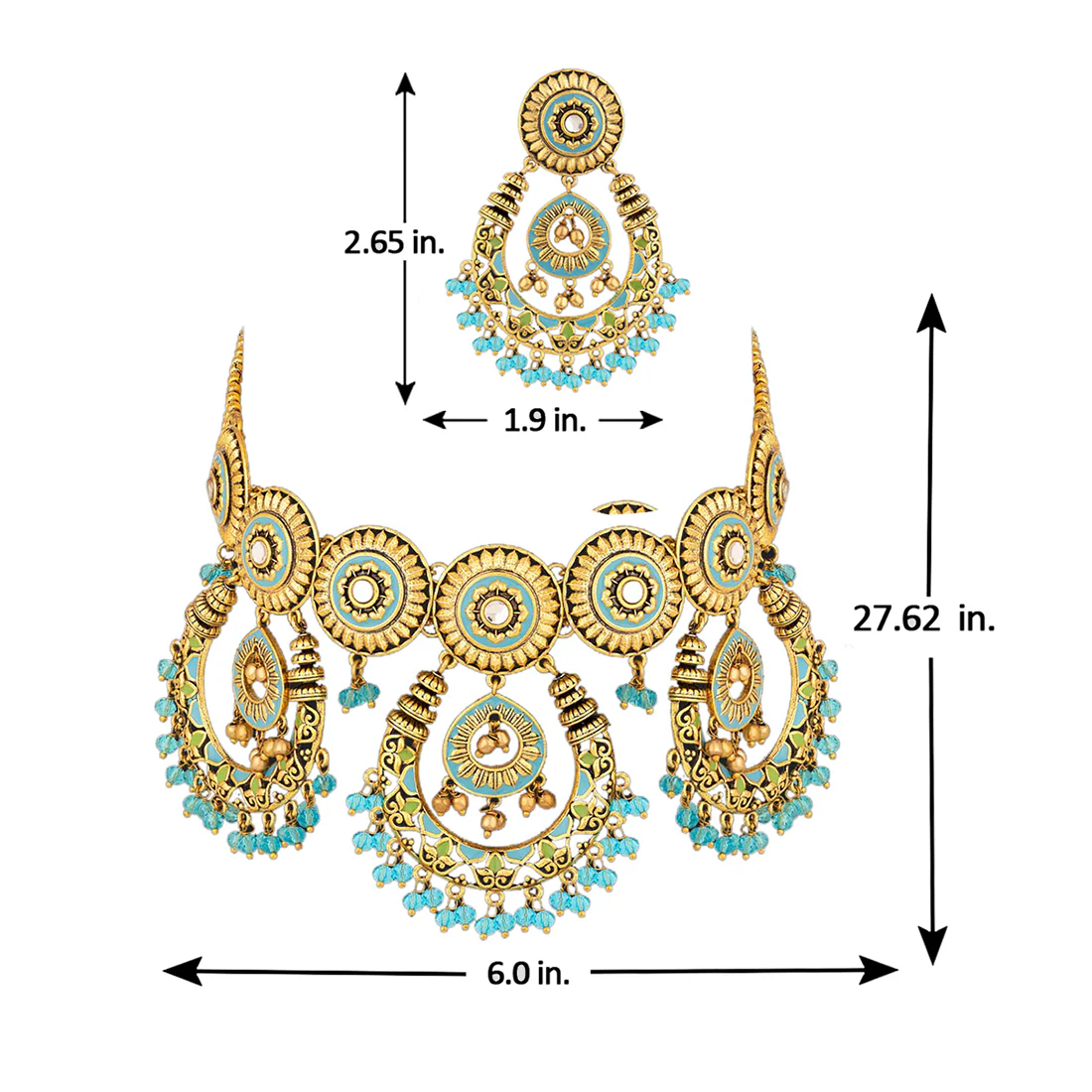 Gwalior Chandbali Drops Gold Toned Necklace Set - Image 6