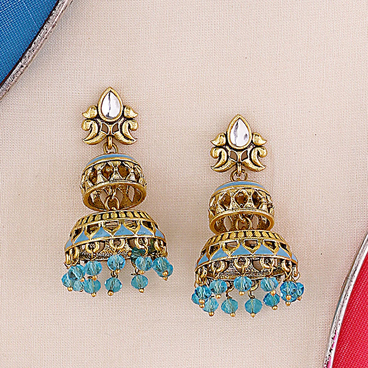 Gwalior Cutwork Design Layered Jhumka Earrings